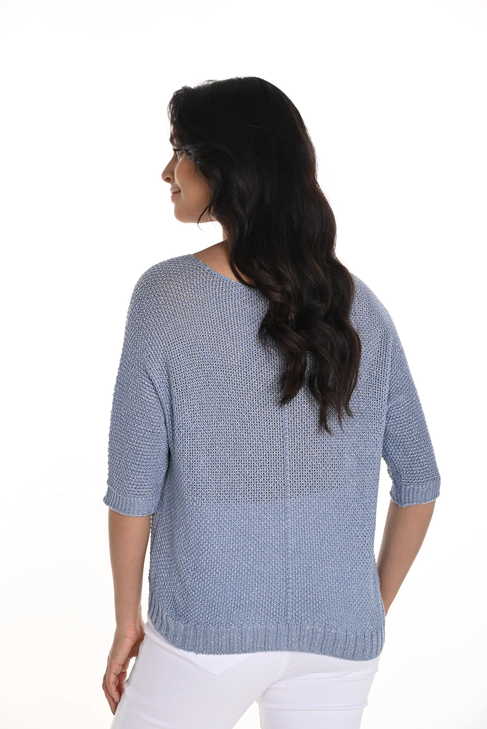 Frank Lyman Blue/Off-White Sweater Knit Floral Top Style 256838U - Image 3