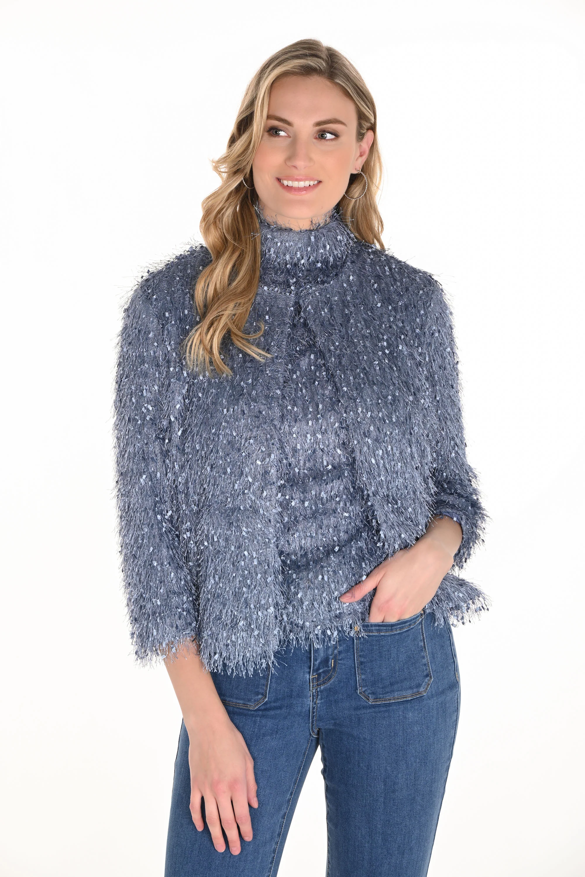 Frank Lyman Blue Open Front Bolero Style 253792