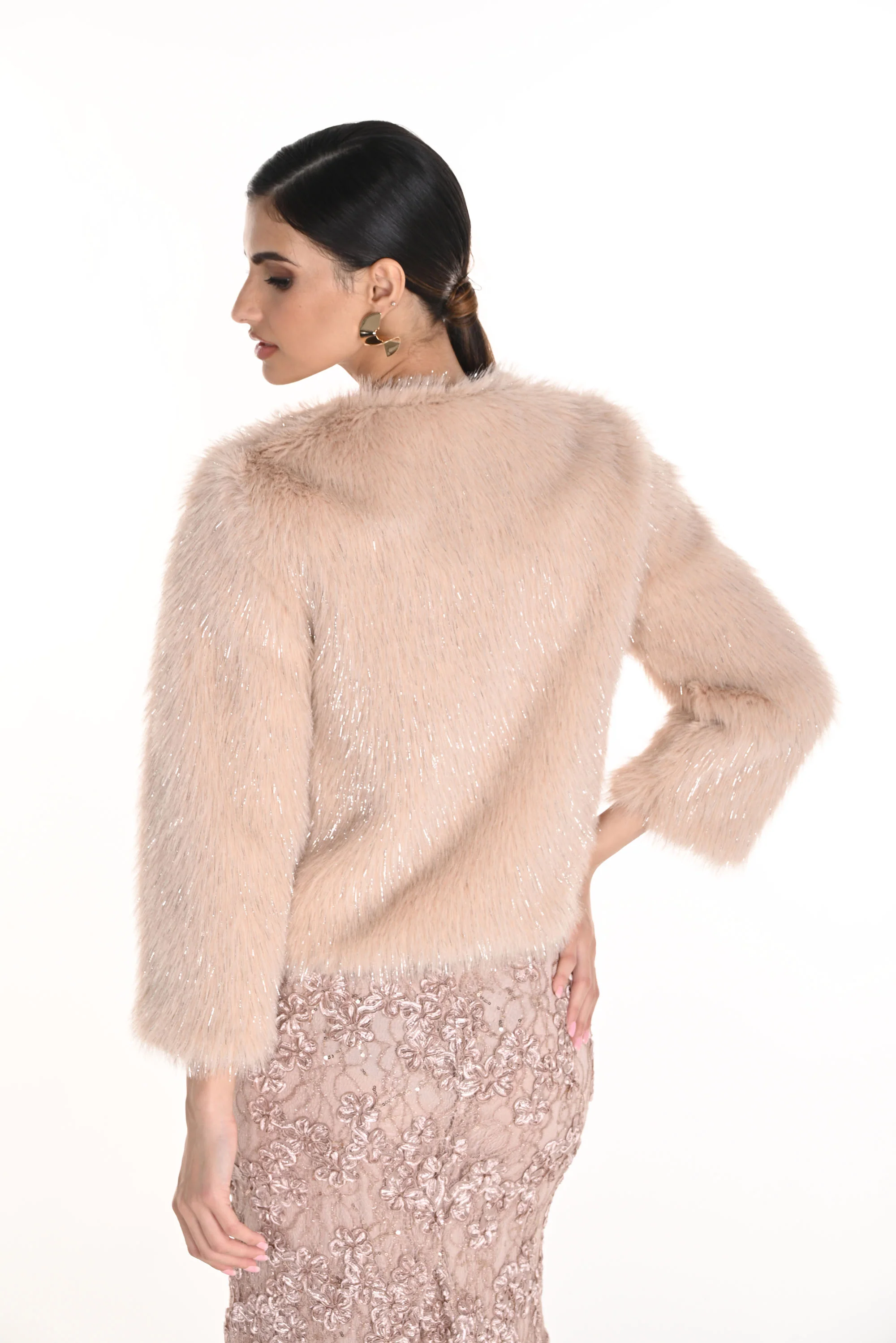 Frank Lyman Blush Faux Fur Jacket With Jewels Style 259730 - Image 2