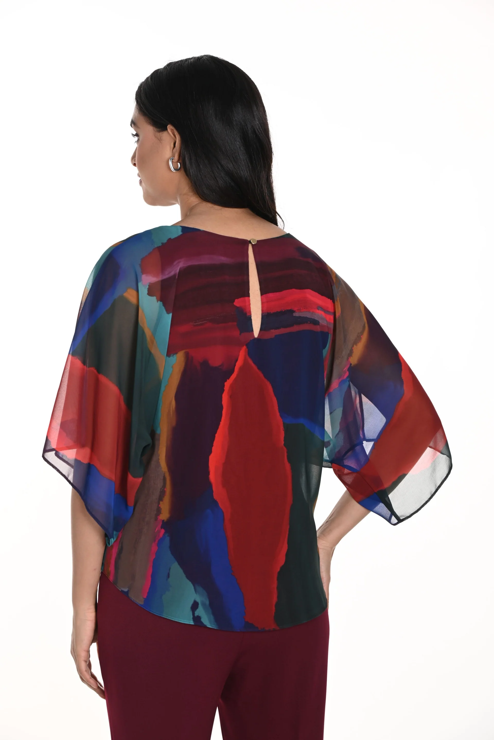 Frank Lyman Burgundy/Blue Abstract Print Blouse Style 243171 - Image 2