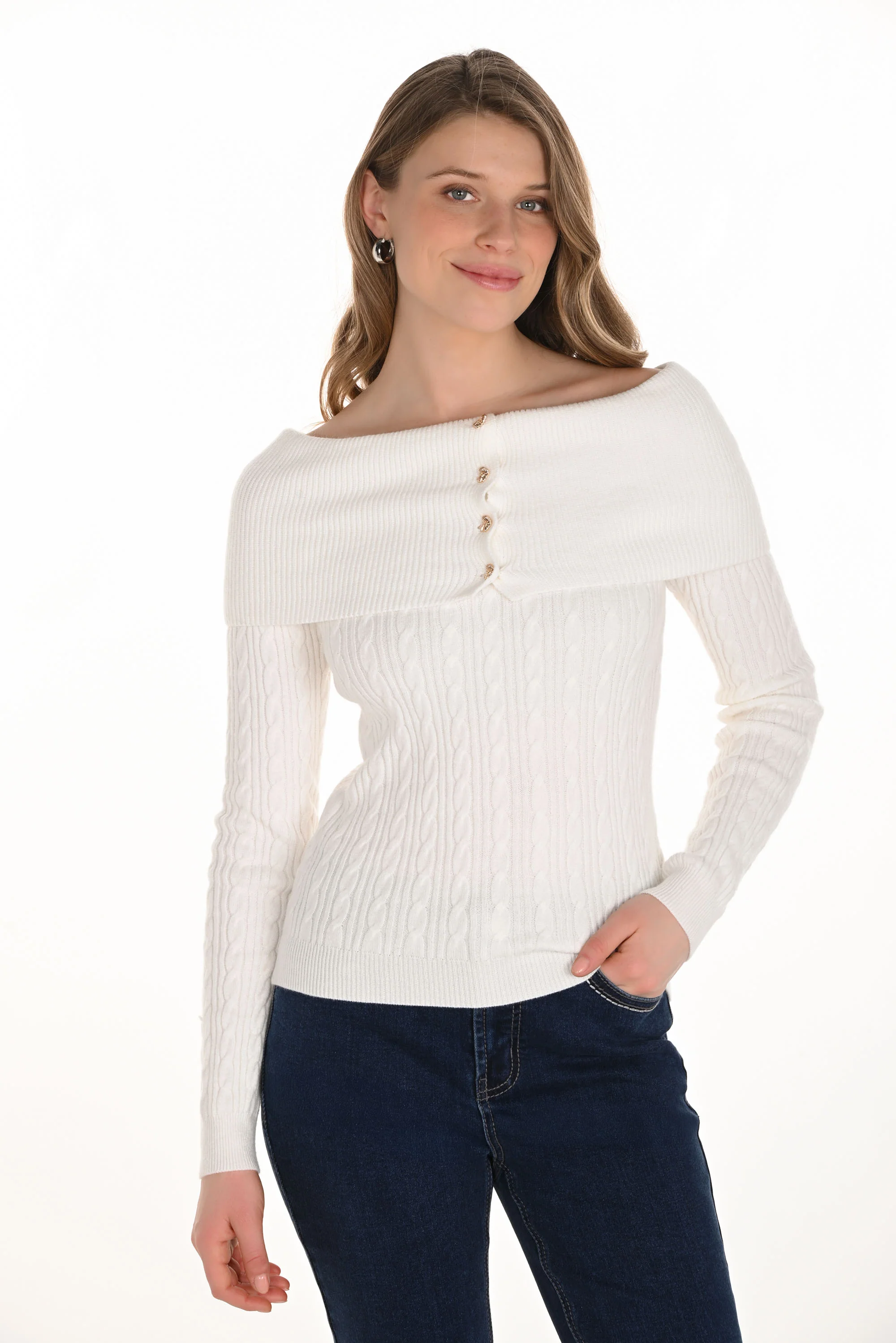 Frank Lyman Cable Knit Off-Shoulder Sweater Style 254914 - Image 2