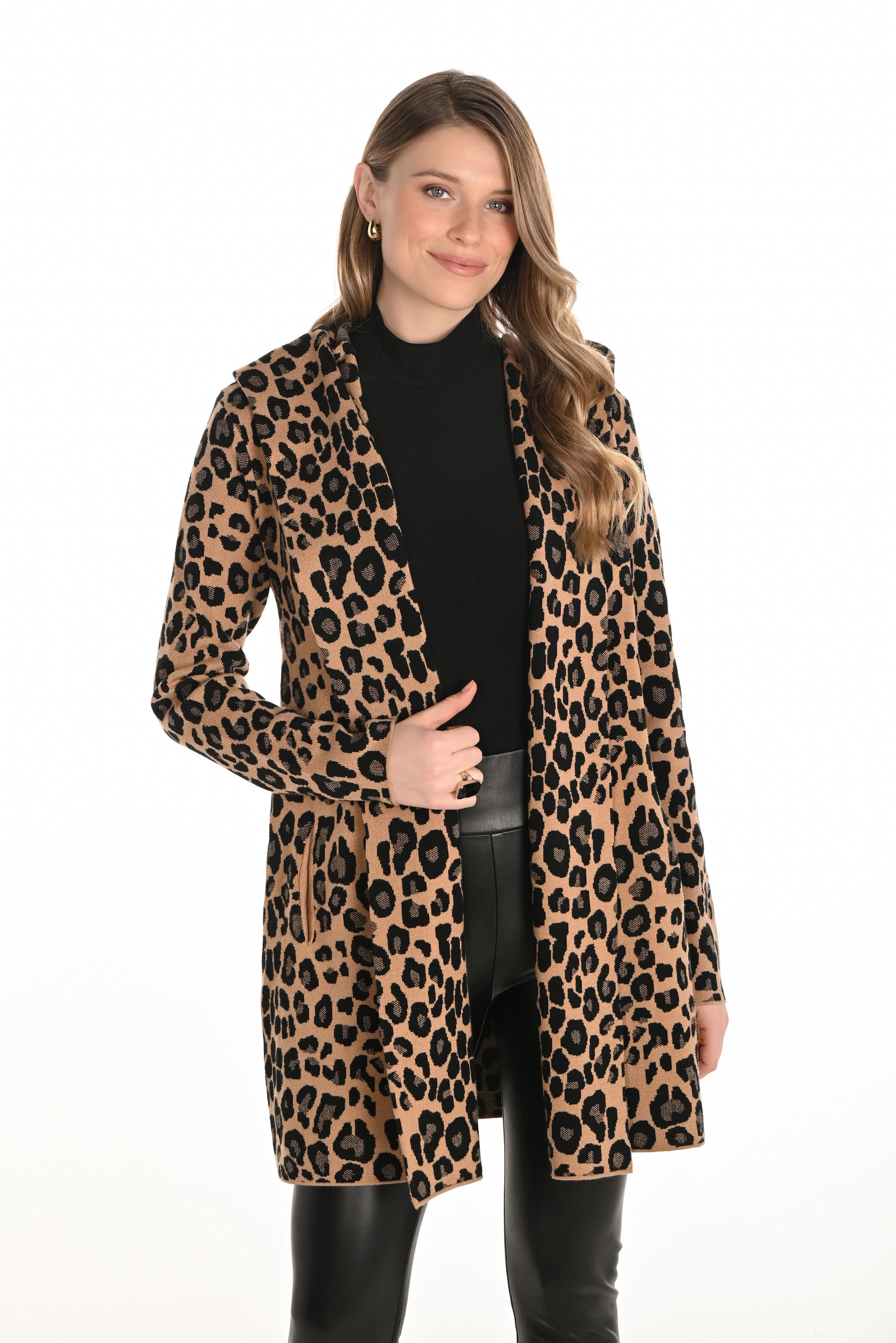 Frank Lyman Camel/Black Leopard Print Cardigan Style 253812 - Image 2