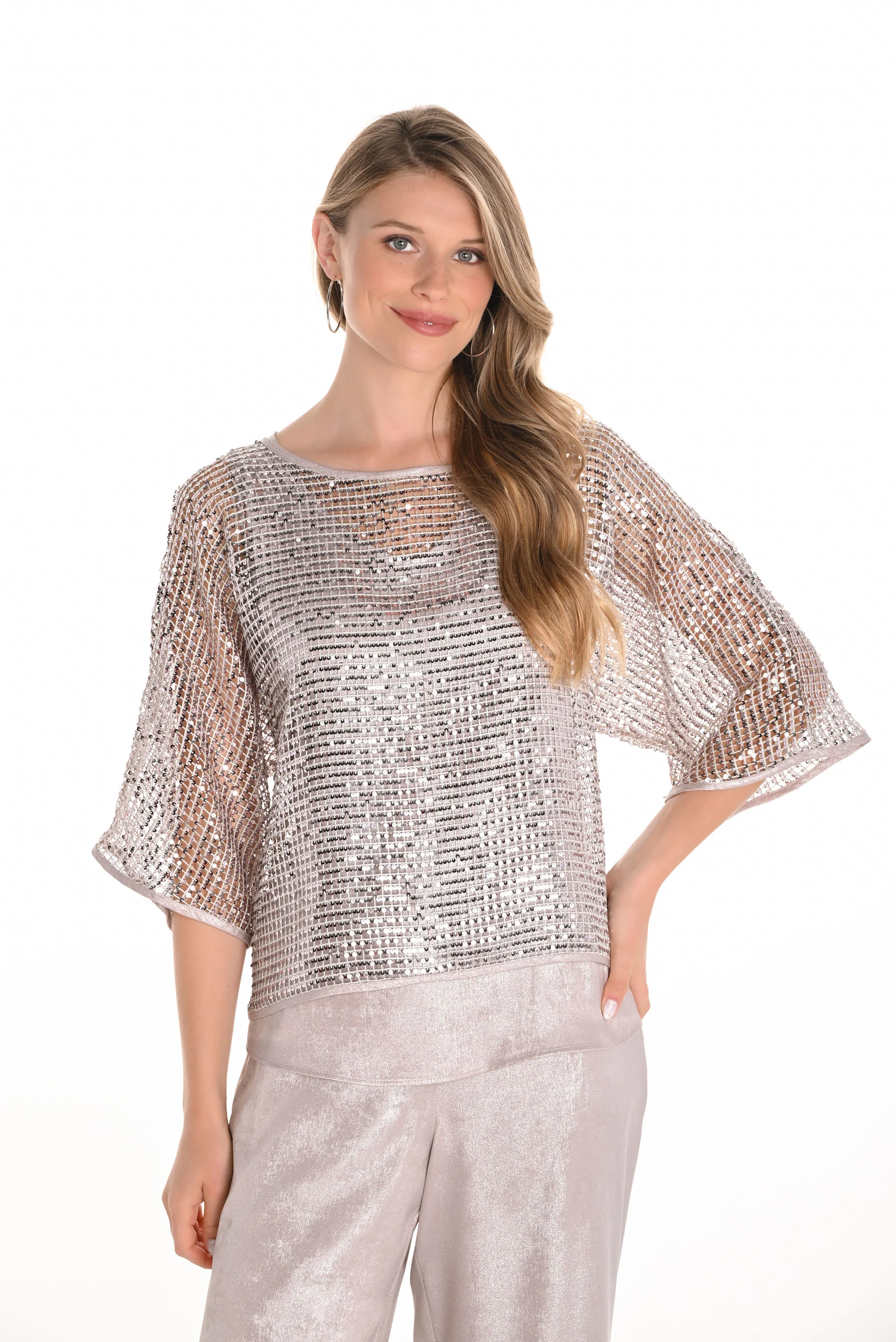 Frank Lyman Champagne Mesh Top with Sequins Style 251181 - Image 3