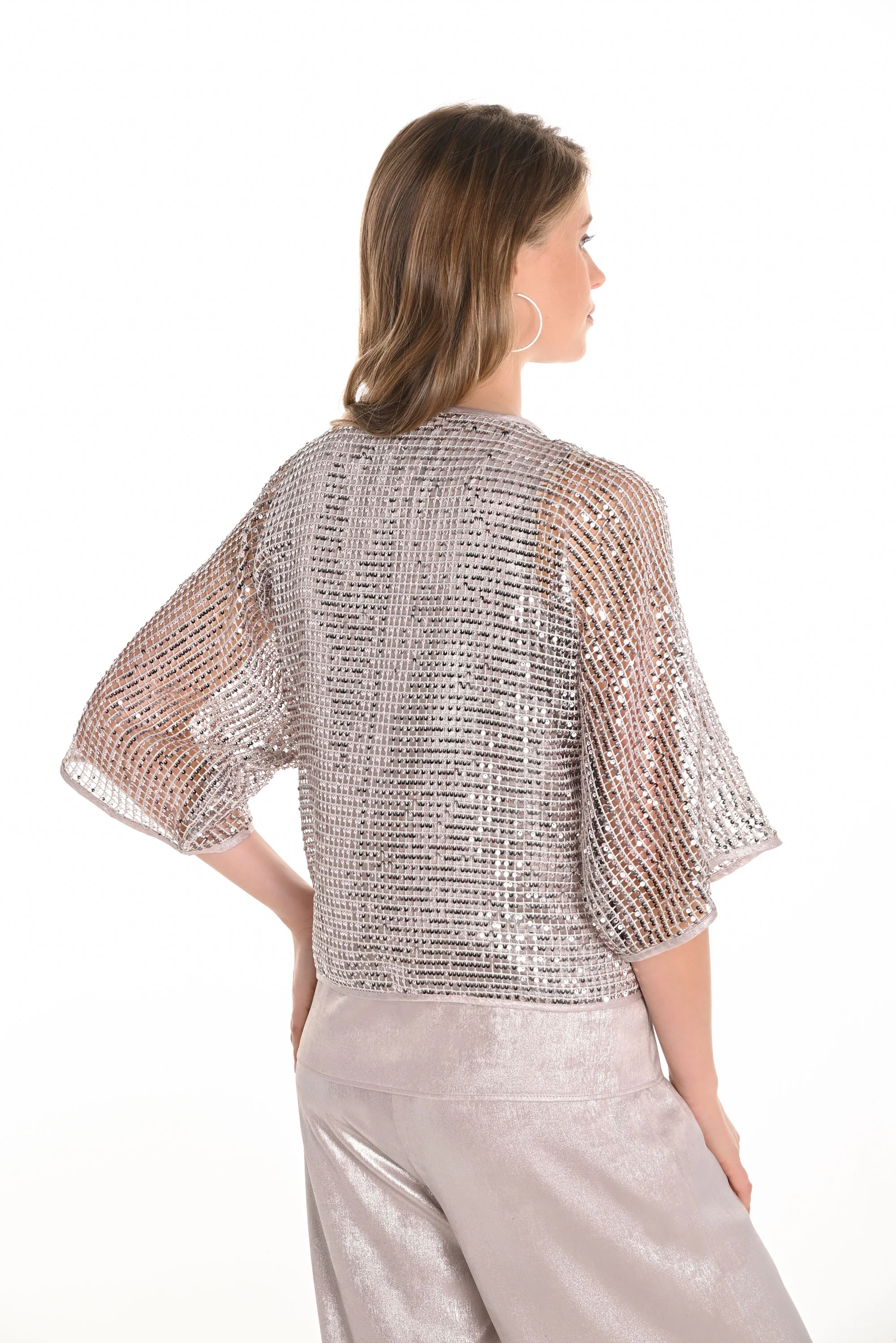 Frank Lyman Champagne Mesh Top with Sequins Style 251181 - Image 4