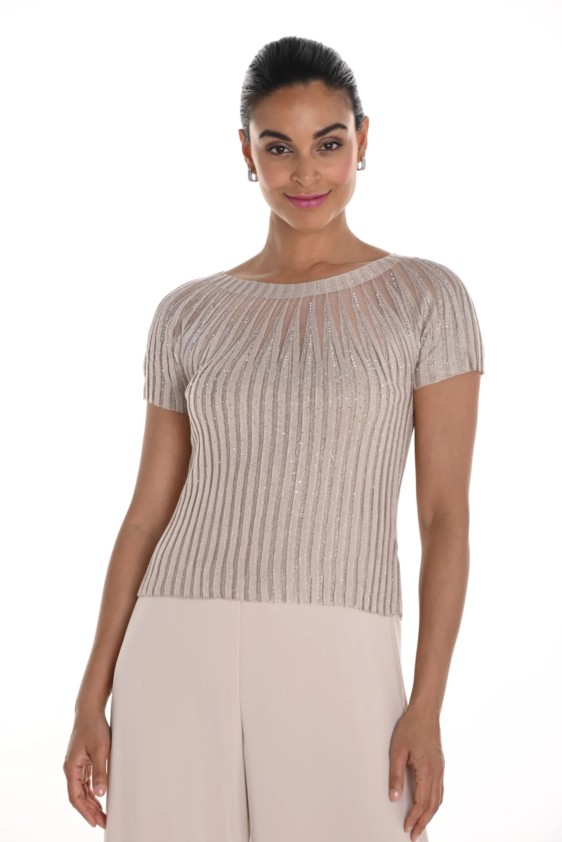 Frank Lyman Champagne Short Sleeve Rib Top Style 258719U - Image 3