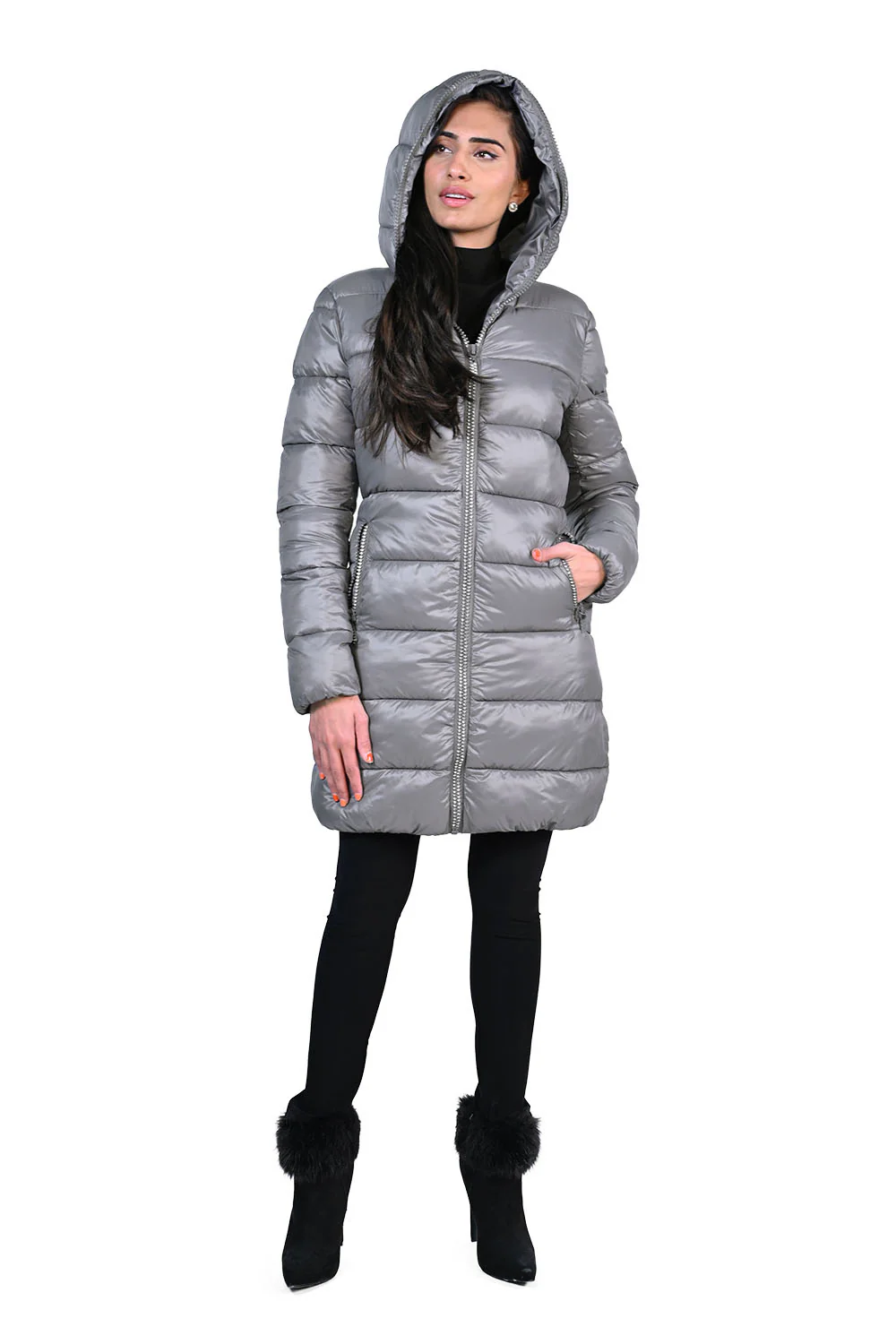 Frank Lyman Charcoal Puffy Coat Style 223469U - Image 2