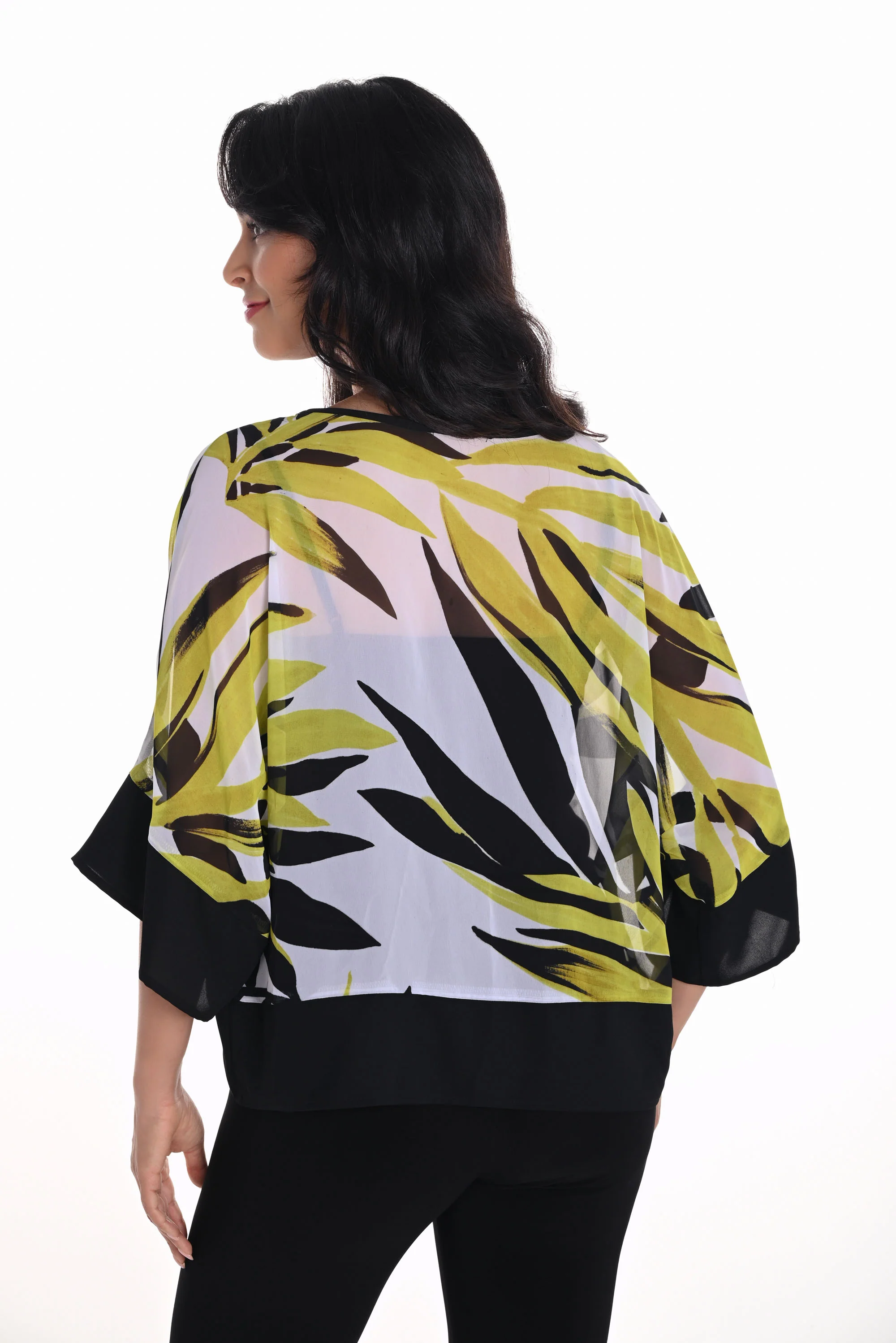 Frank Lyman Chartreuse/Black Leaf Print Top Style 251323 - Image 2