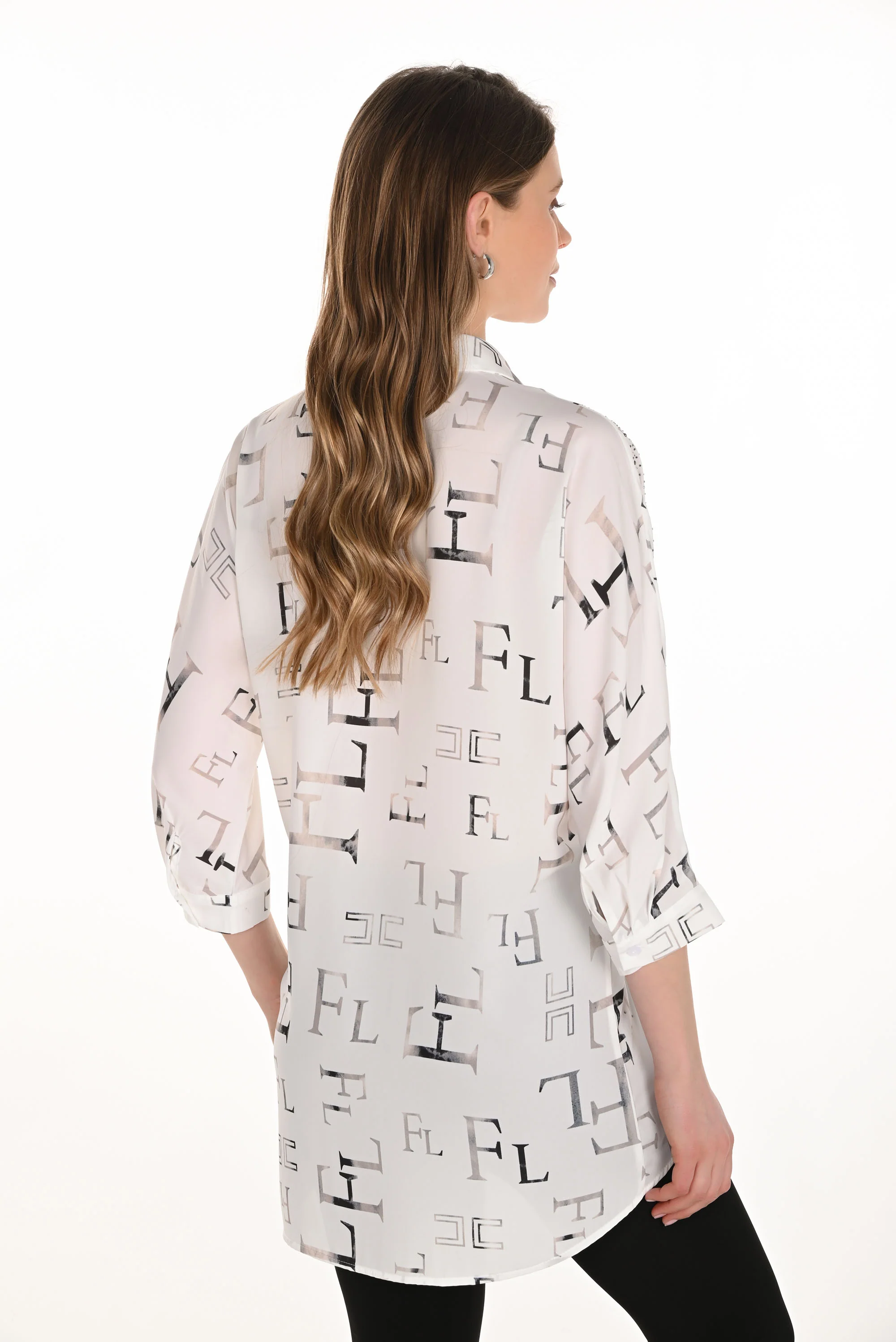 Frank Lyman Chic Letter Print Buttoned Blouse Style 254995 - Image 5