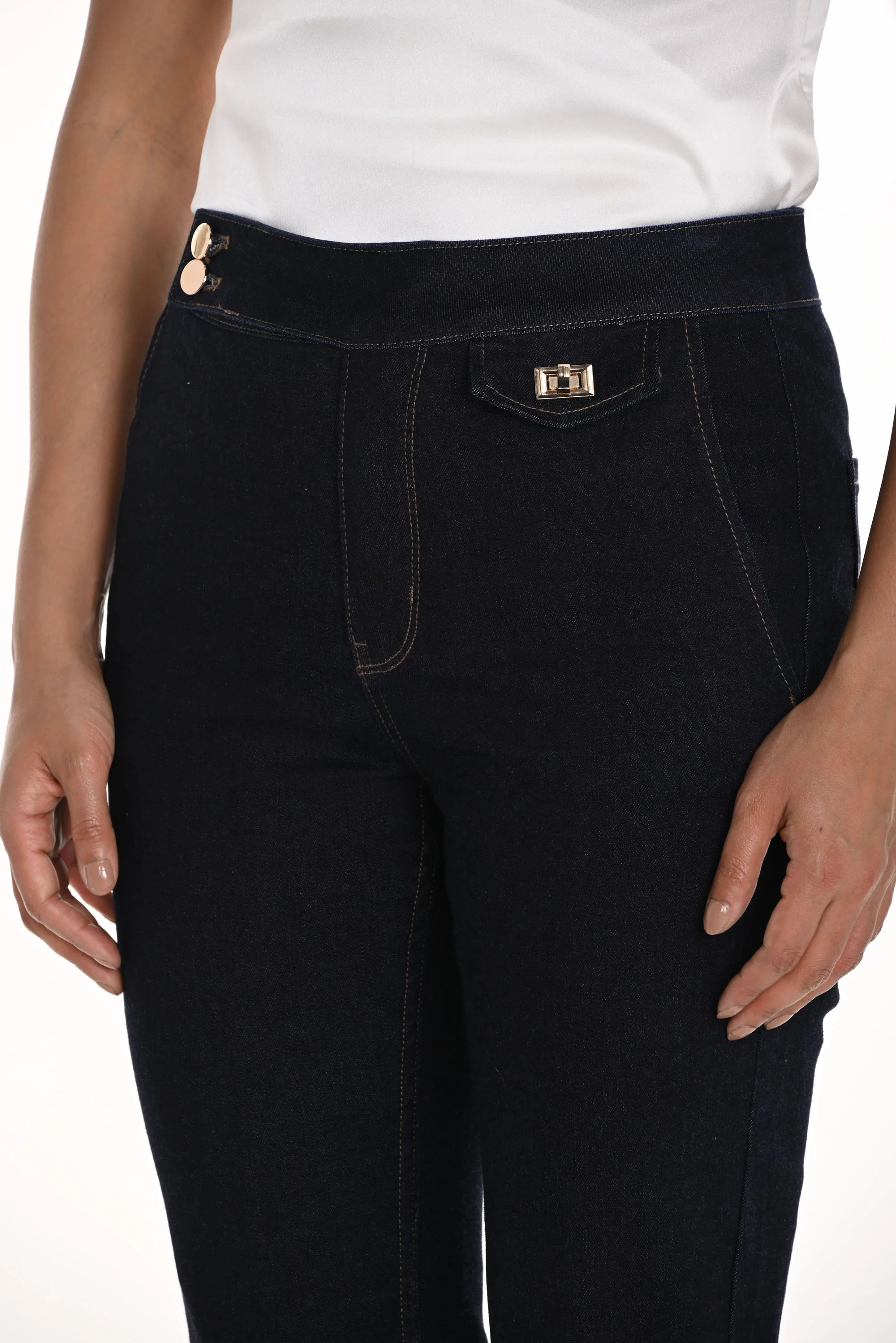 Frank Lyman Dark Blue Denim Fit & Flare Jeans Style 256759U - Image 3