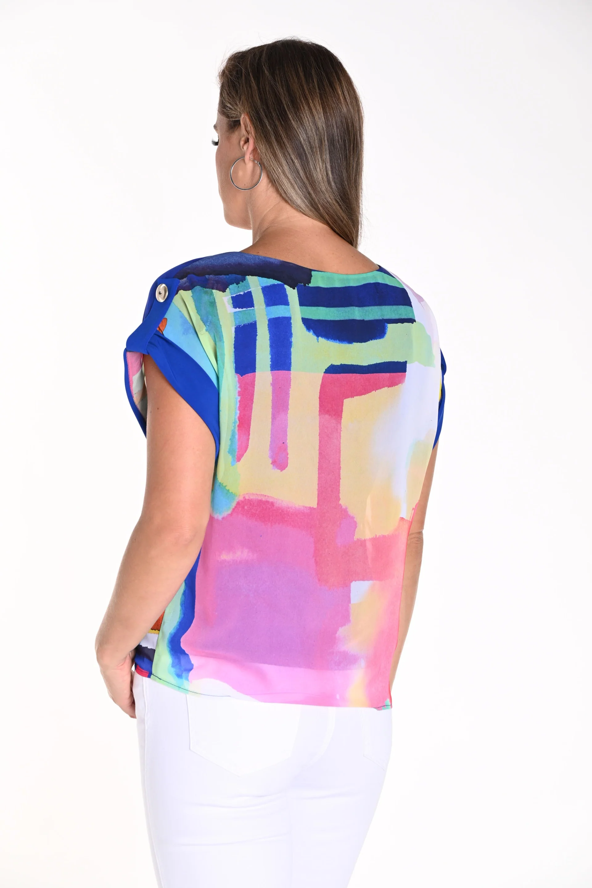 Frank Lyman Electric Blue/Multi  Short Sleeve Top Style 241124 - Image 2