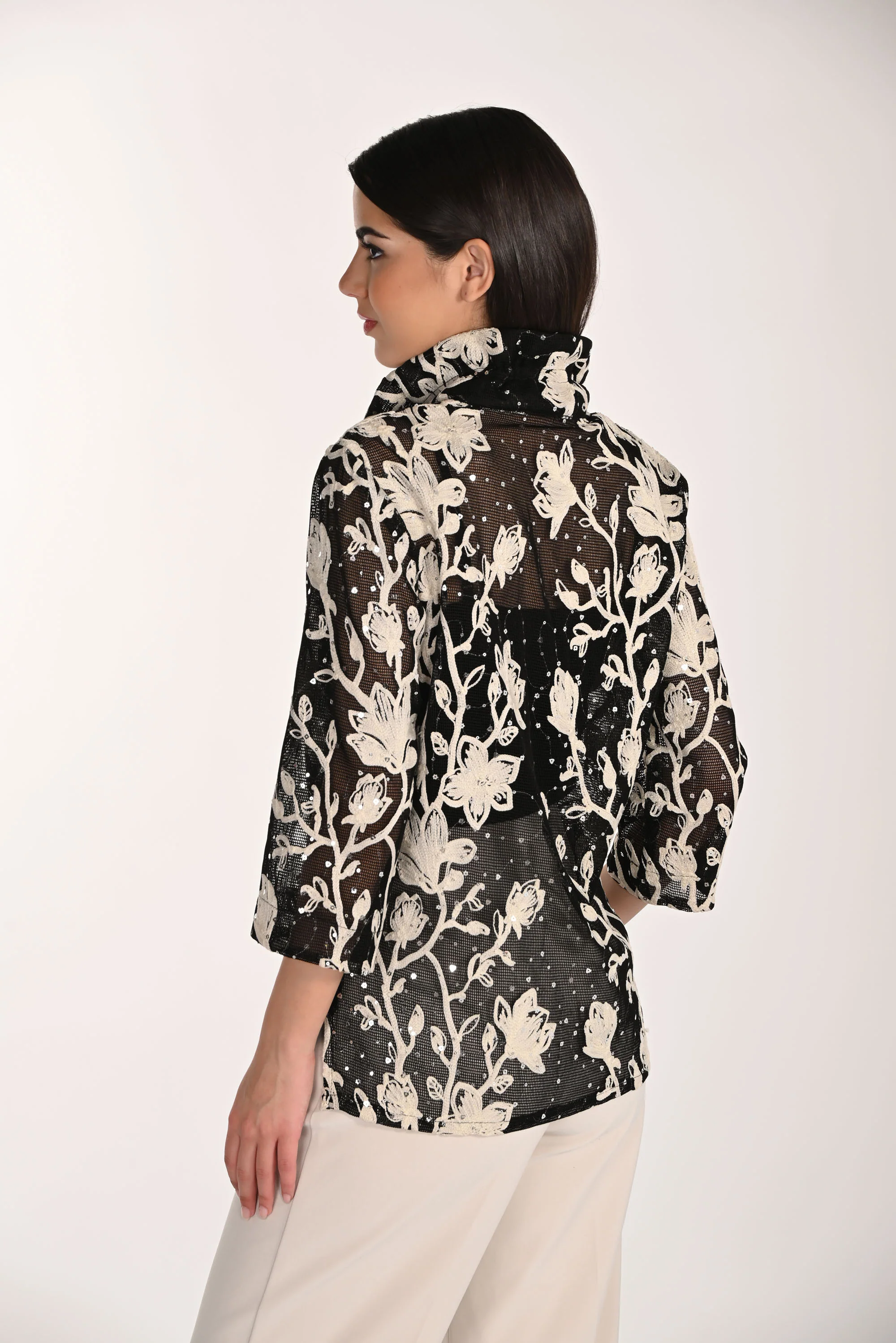 Frank Lyman Floral Embroidery Mesh Jacket Style 266205 - Image 2