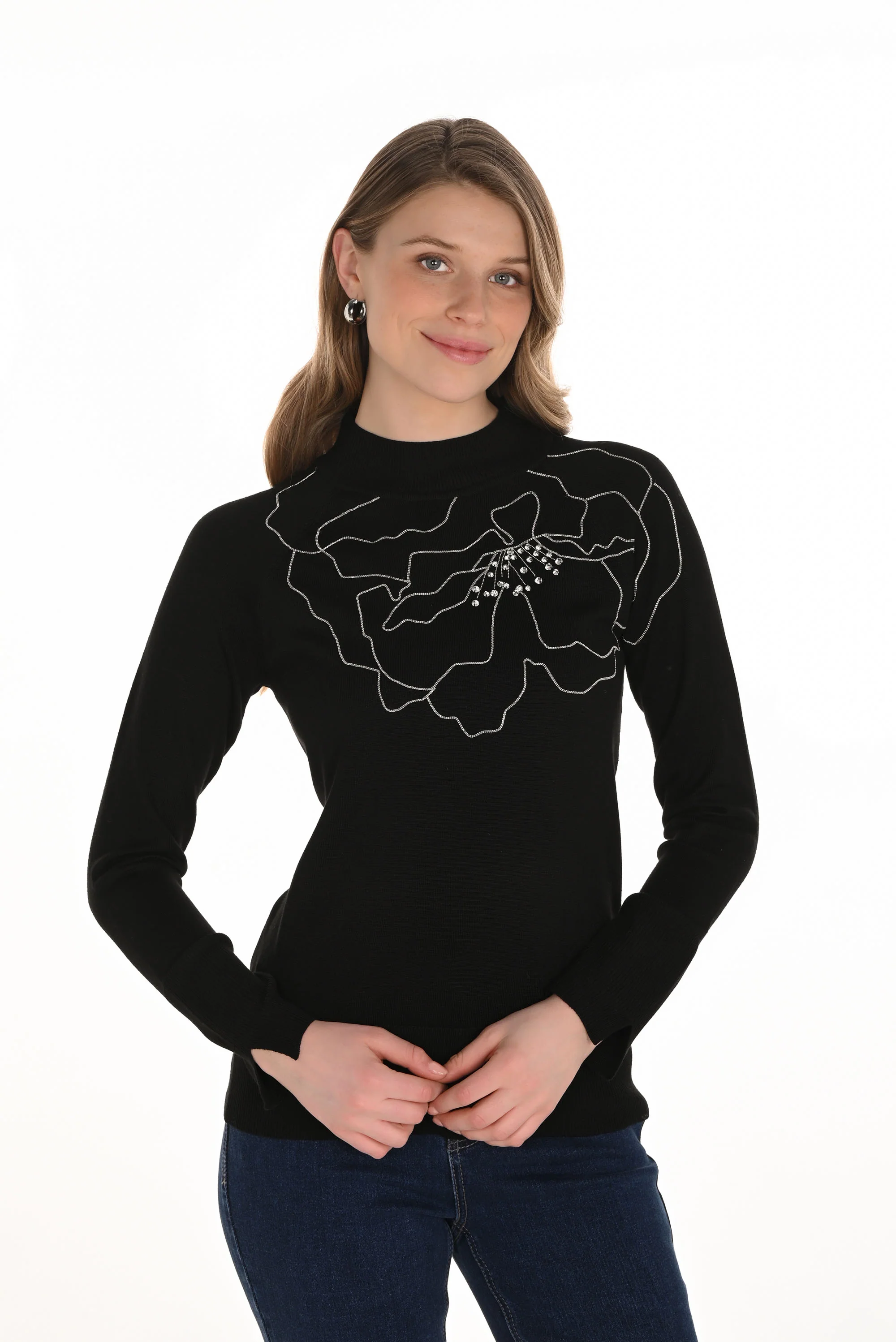 Frank Lyman Floral Mock Neck Pullover Style 254910