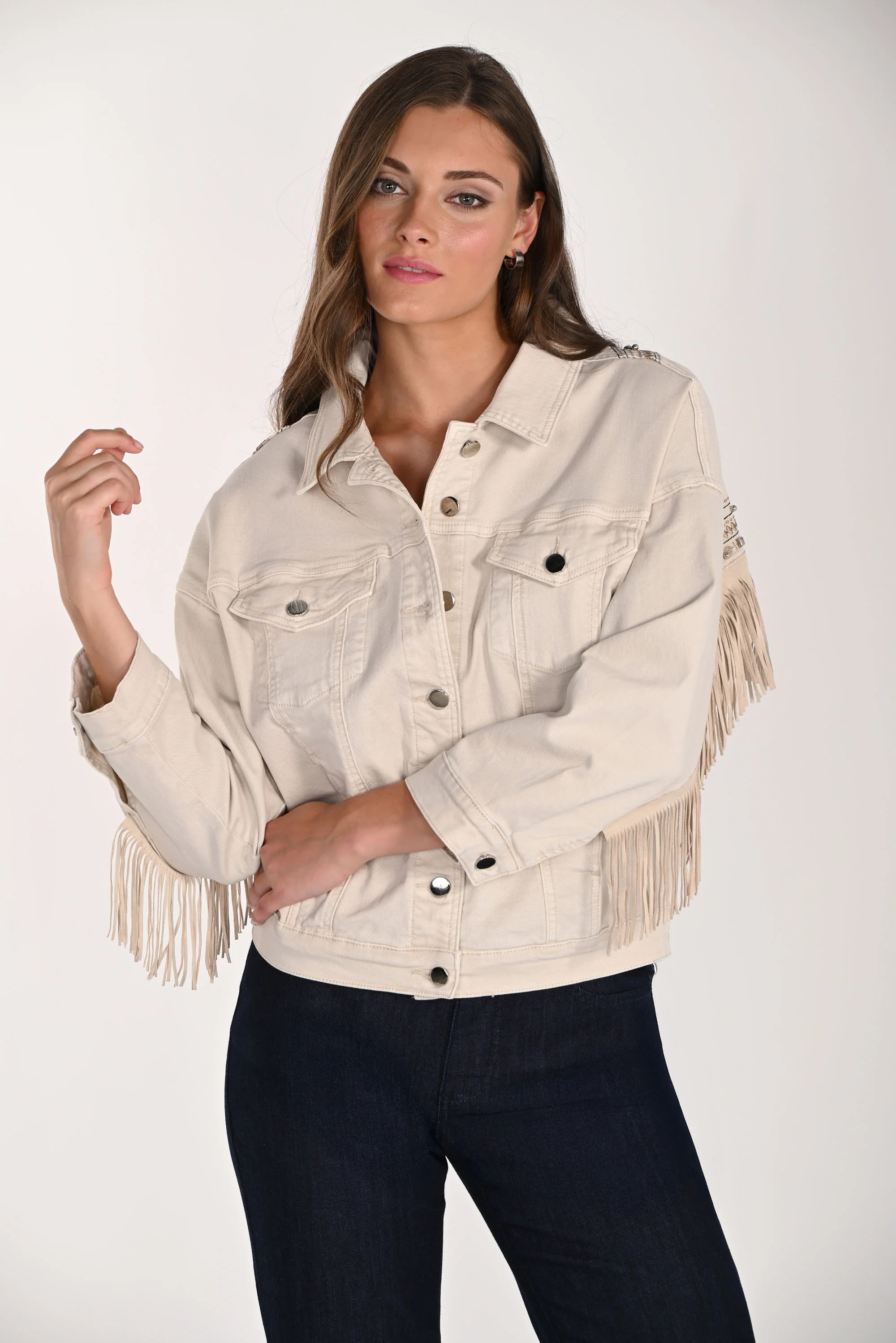 Frank Lyman Fringe Denim Jacket Style 261605