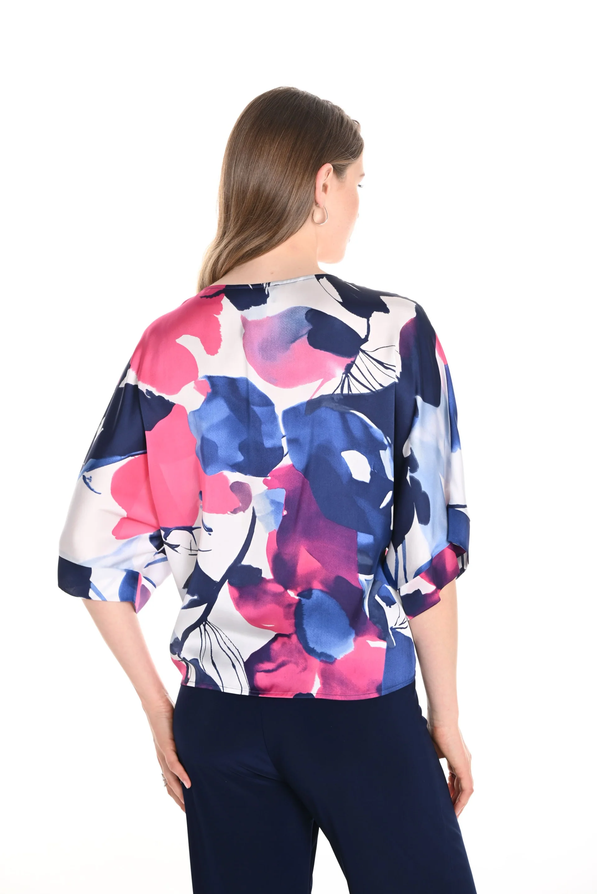 Frank Lyman Fuchsia/Blue Floral Print Puff Sleeve Top Style 256102 - Image 3