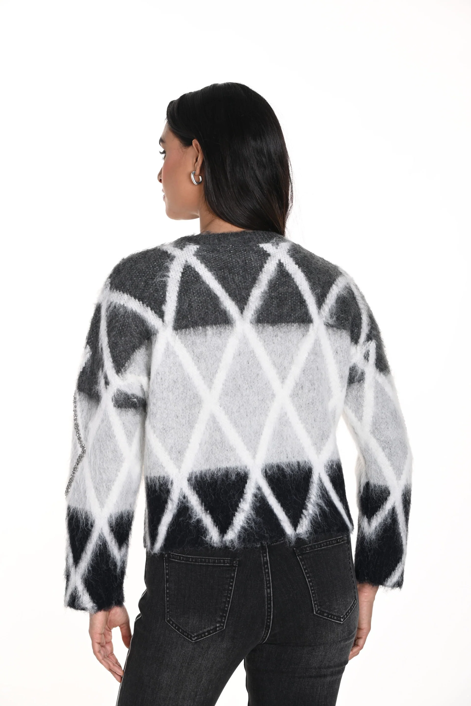 Frank Lyman Grey/Black Knit Sweater With Rhinestone Details Style 243473U - Image 3