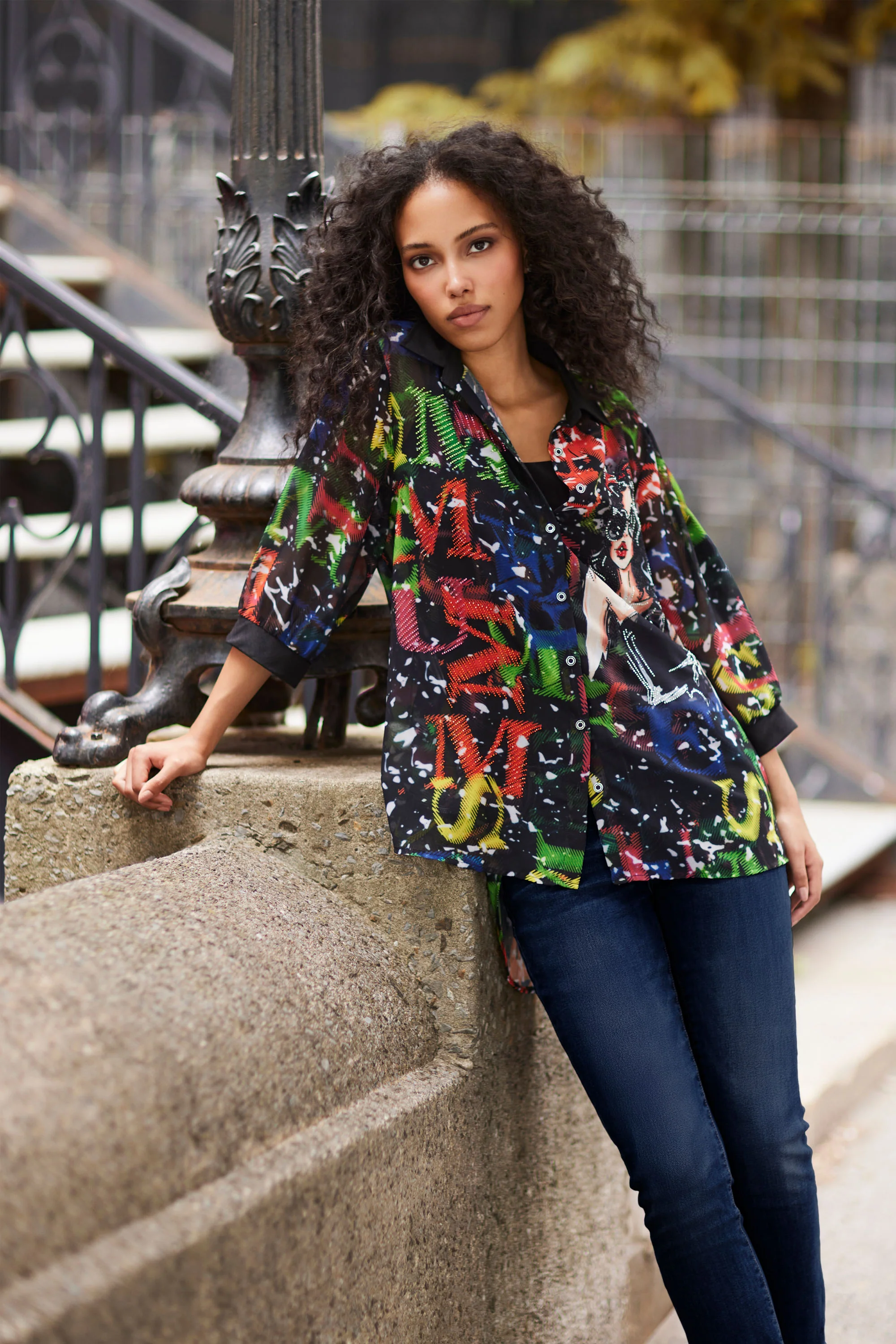 Frank Lyman High-Low Abstract Print Top Style 254932