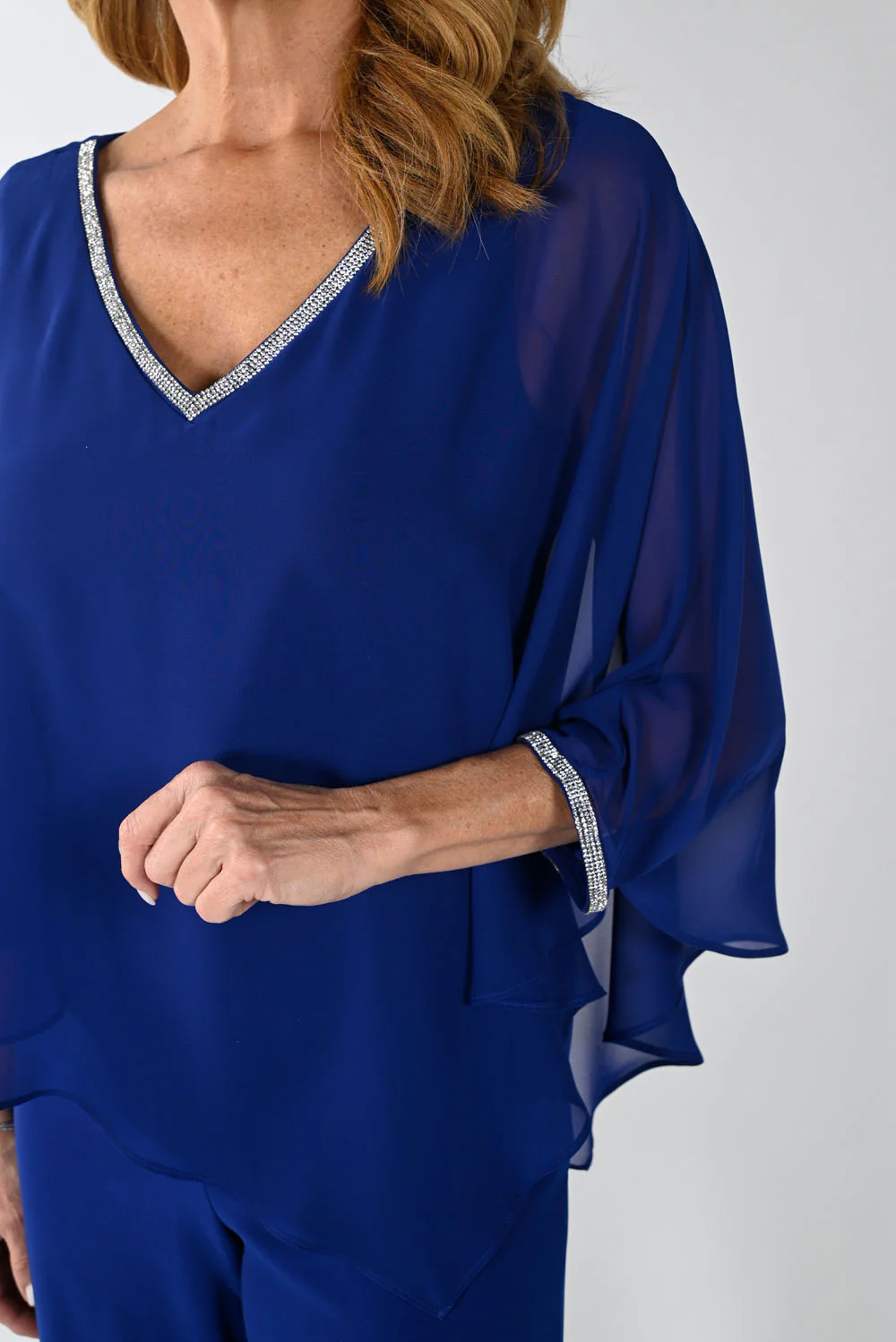 Frank Lyman Imperial Blue Jumpsuit with Chiffon Overlay Style 239197 - Image 3