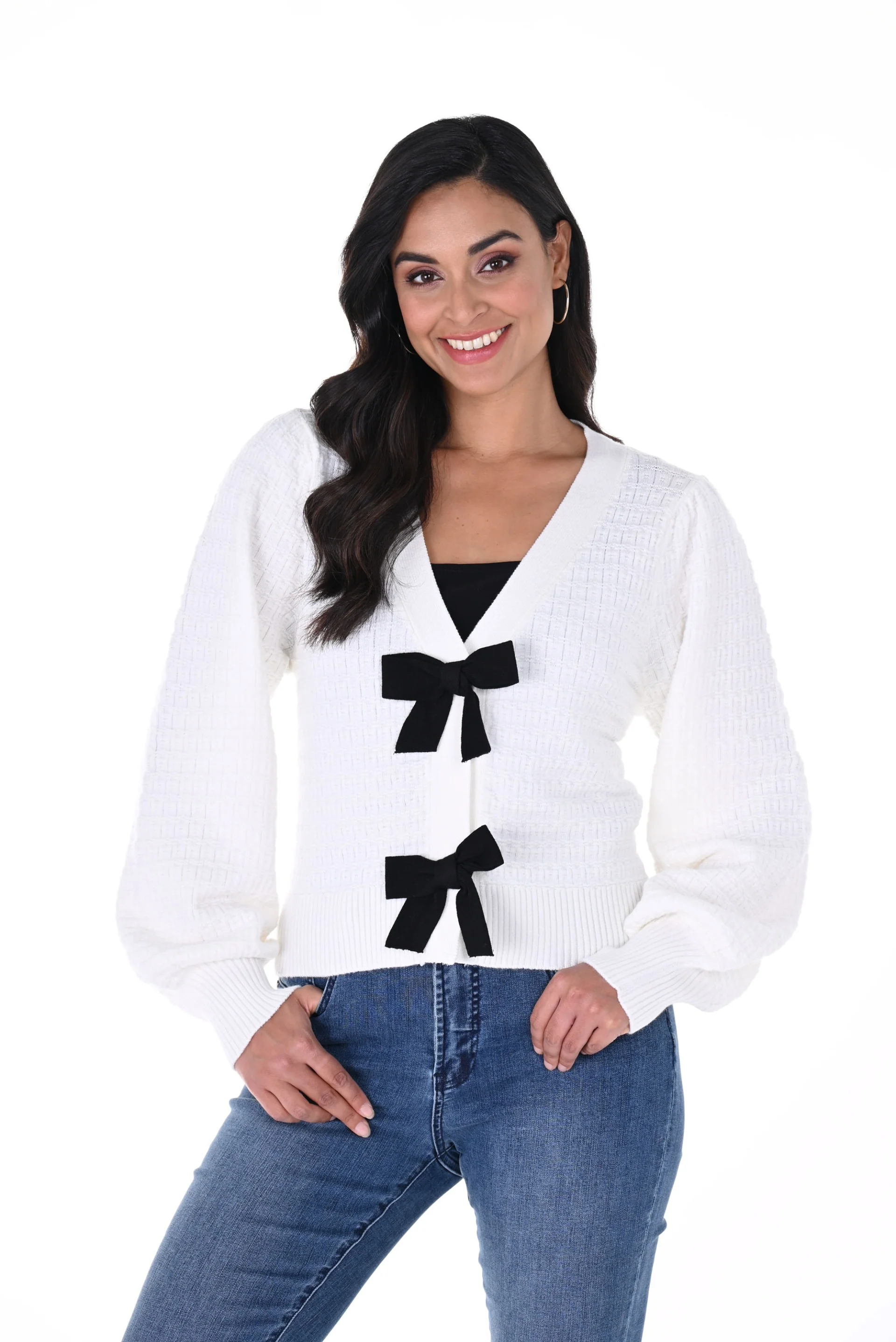 Frank Lyman Knit Cardigan With Decorative Bows Style 246224U - Image 3