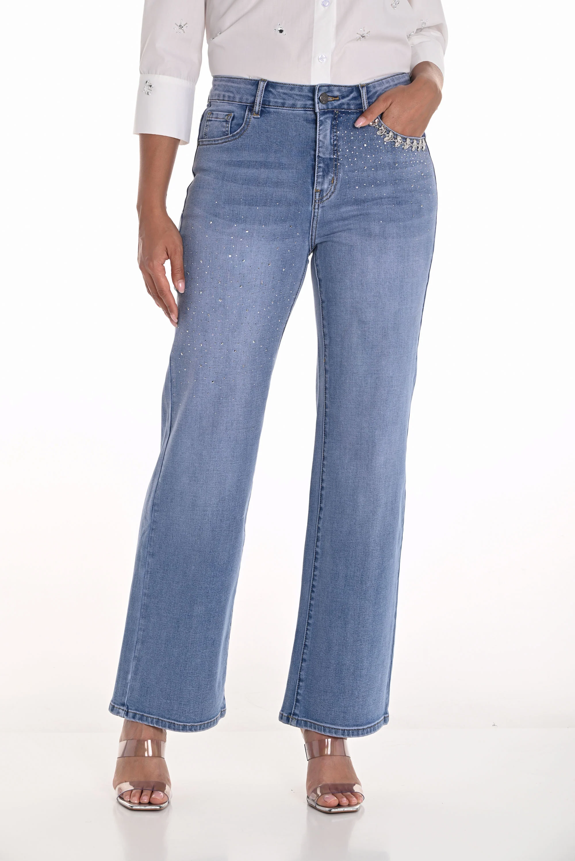 Frank Lyman Light Blue Denim Wide-Leg Jean Pants Style 251501