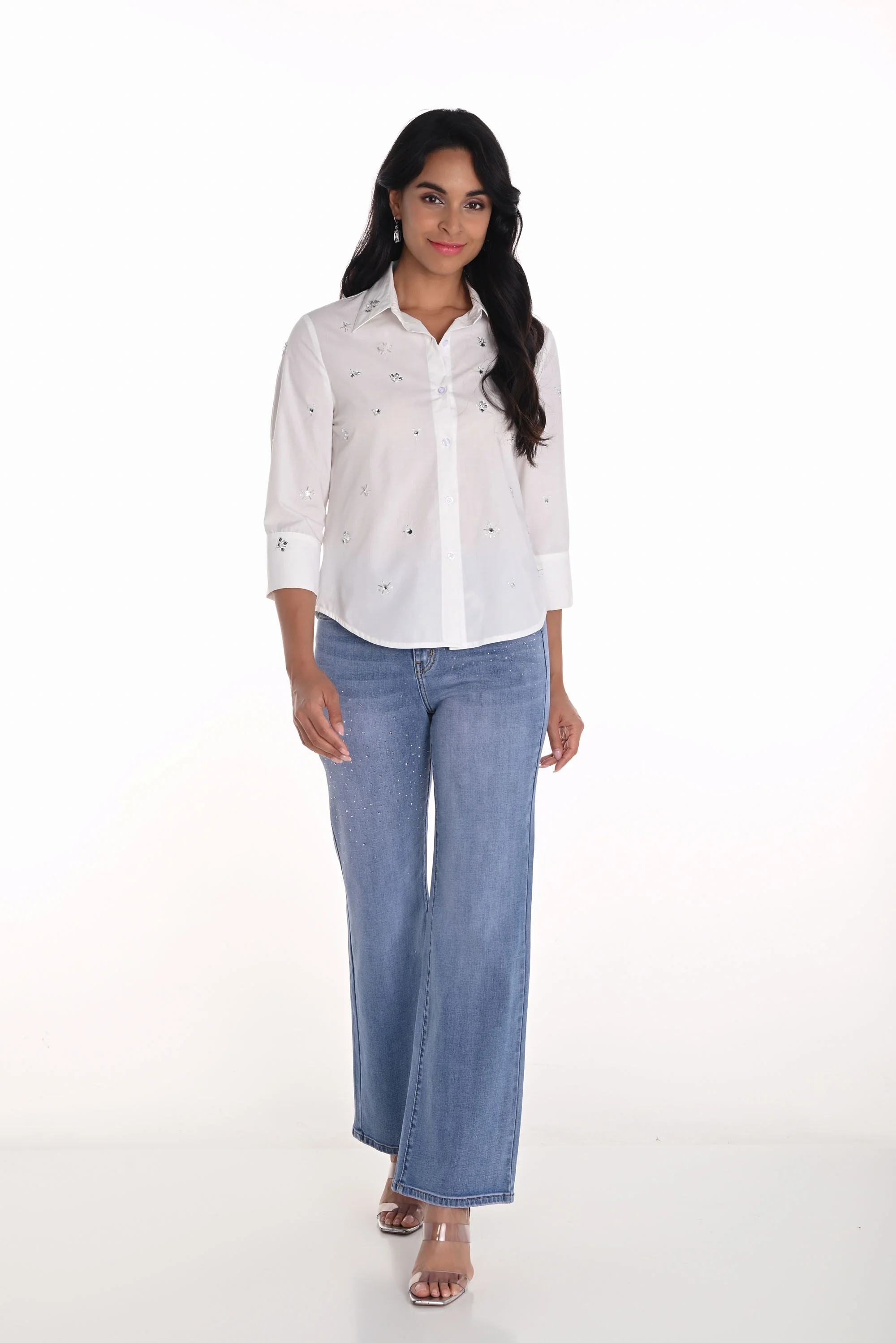 Frank Lyman Light Blue Denim Wide-Leg Jean Pants Style 251501 - Image 3