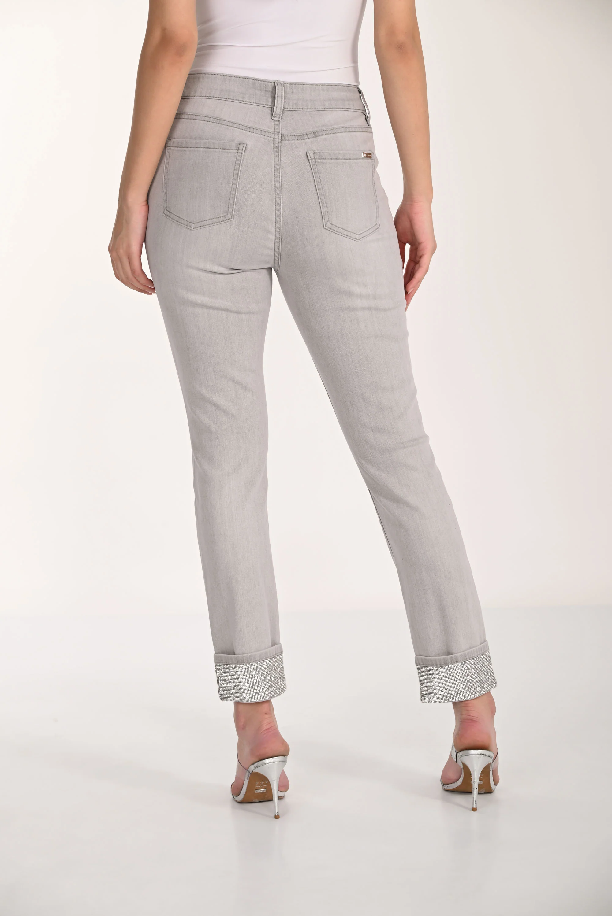 Frank Lyman Light Grey Slim-Fit Jeans with Embellished Cuff Style 266594 - Image 4
