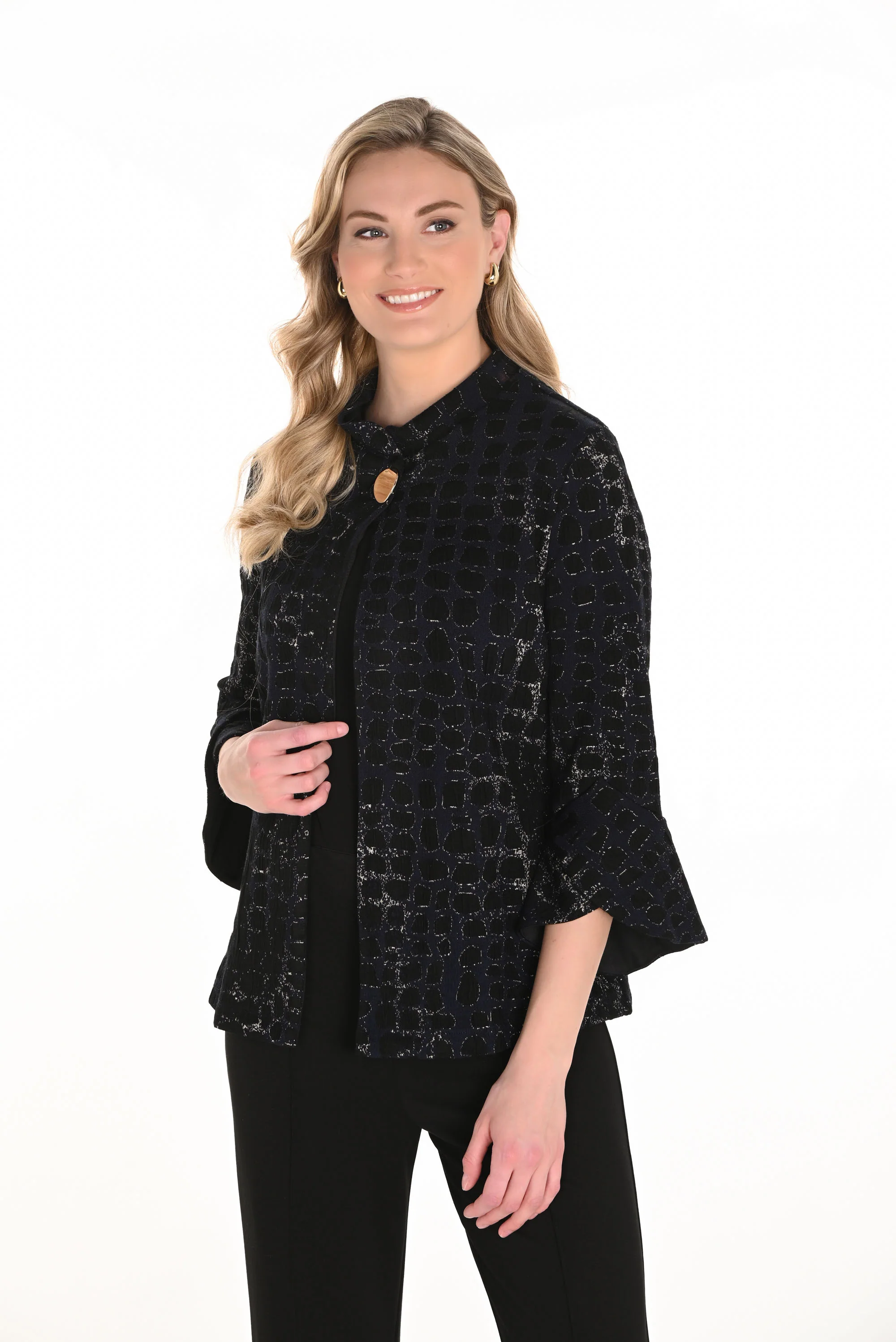 Frank Lyman Midnight/Black Animal Print Jacket Style 253378