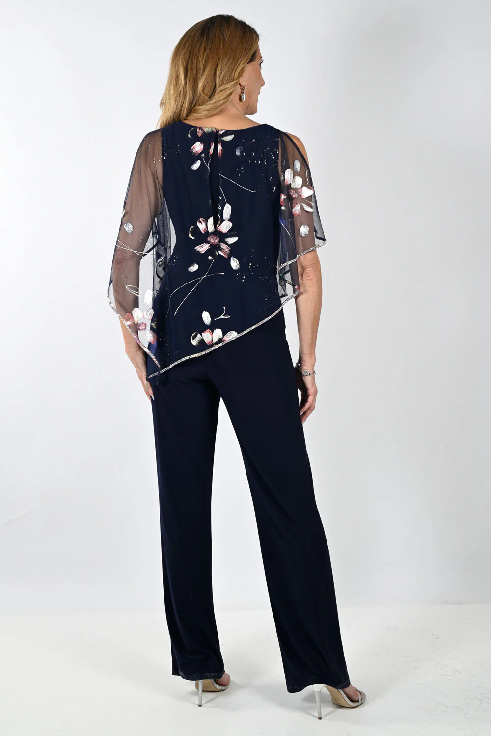 Frank Lyman Midnight Blue/Coral Jumpsuit with Chiffon Overlay Style 239012 - Image 3