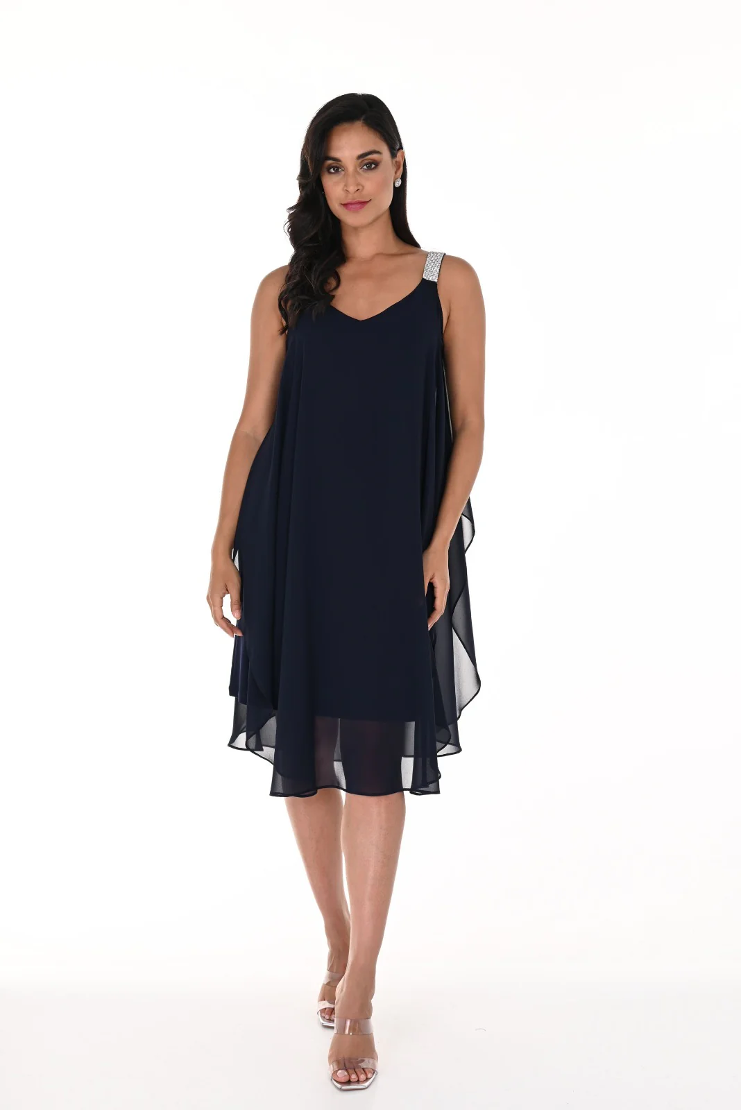 Frank Lyman Midnight Blue Dress with Chiffon Cape Style 248001 - Image 2