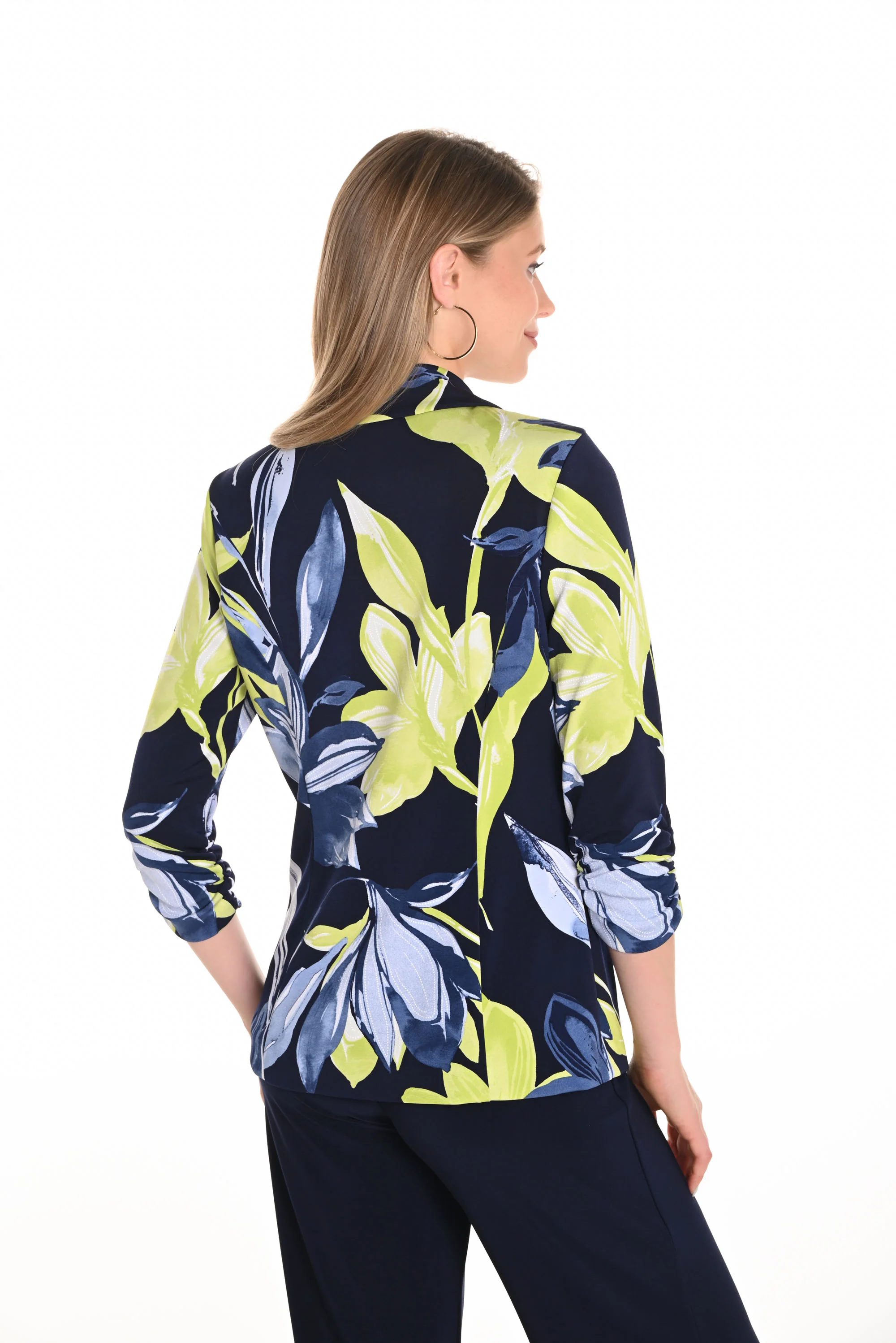Frank Lyman Navy/Lime Leaf Print Fitted Blazer Style 251212 - Image 2