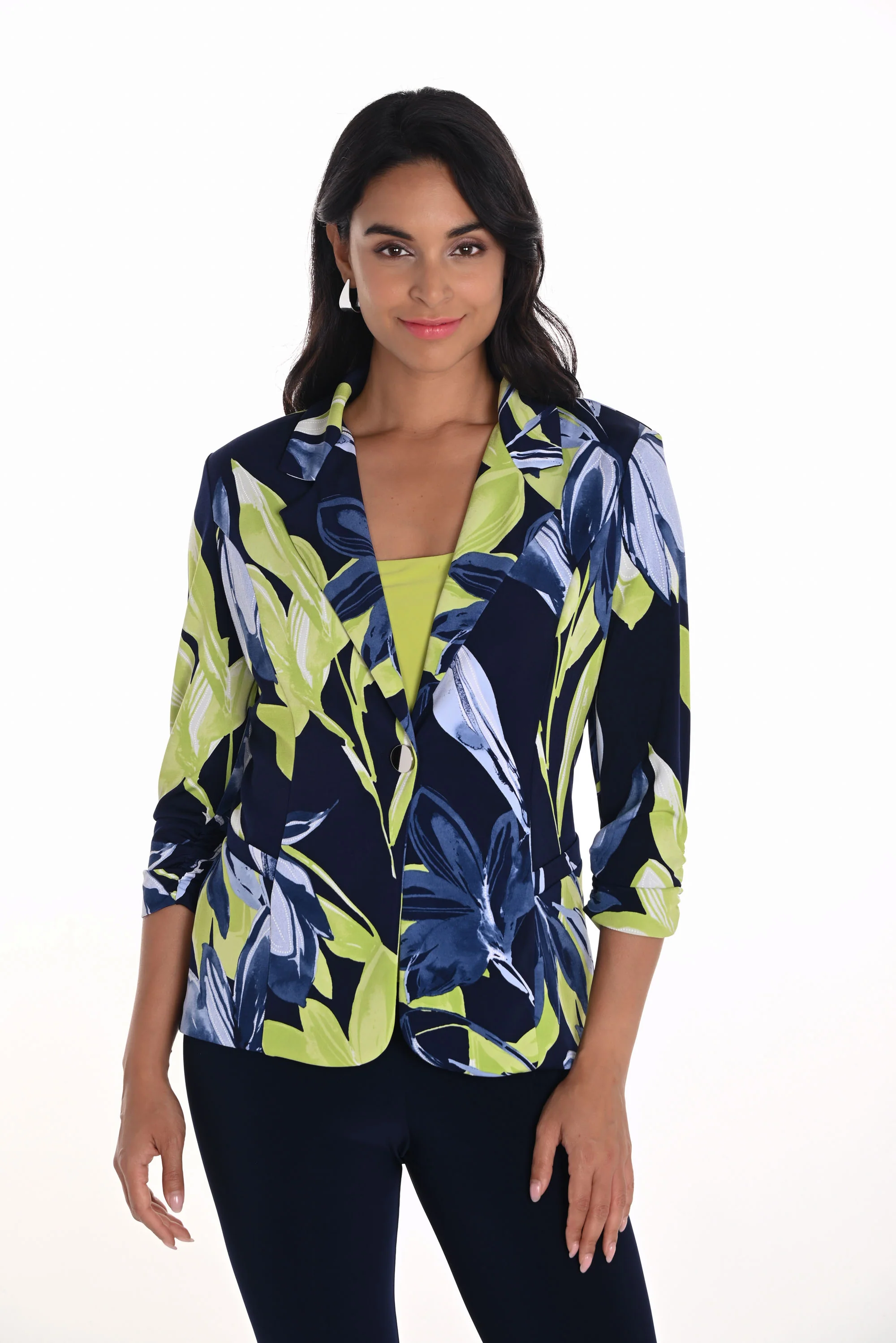 Frank Lyman Navy/Lime Leaf Print Fitted Blazer Style 251212 - Image 4