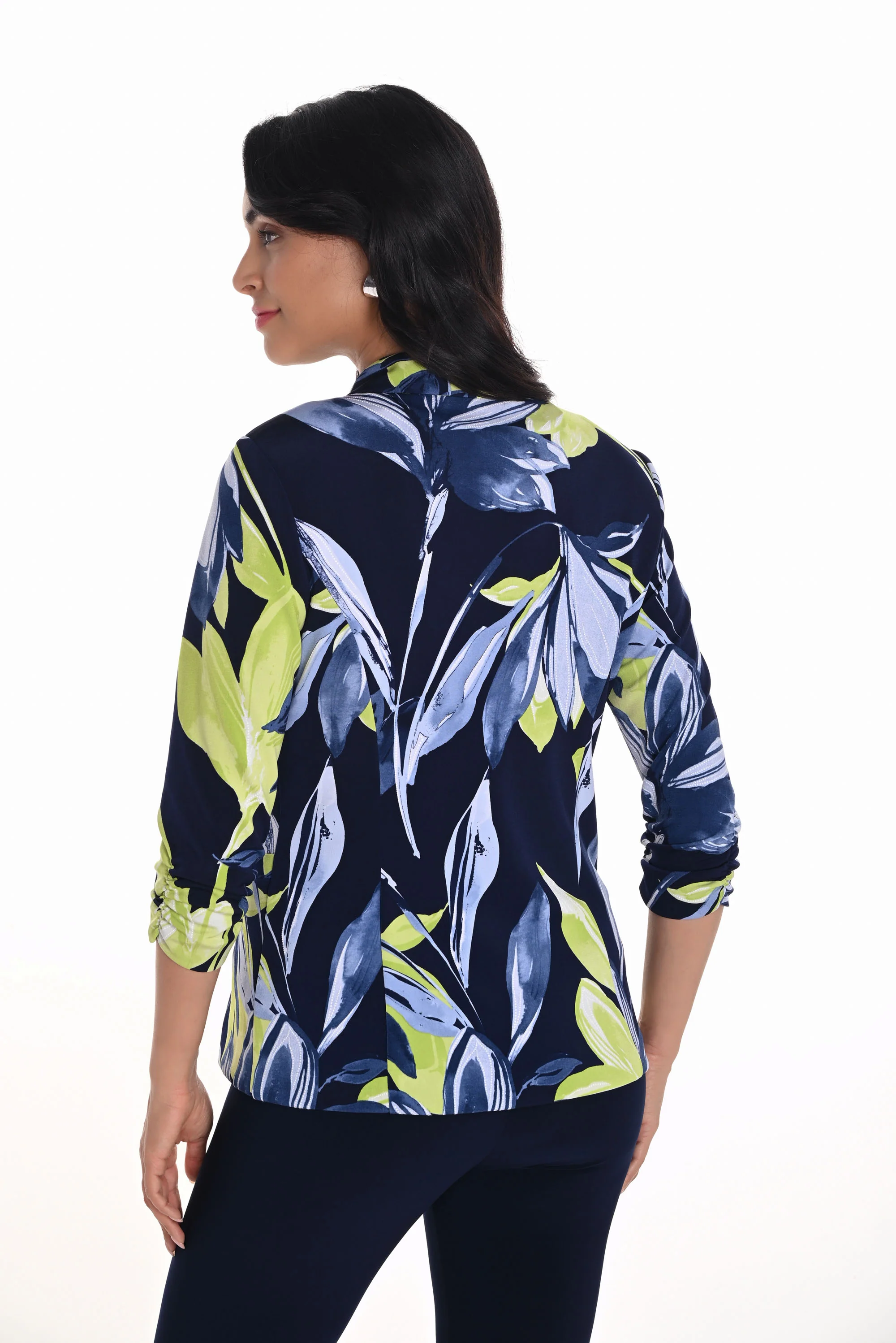 Frank Lyman Navy/Lime Leaf Print Fitted Blazer Style 251212 - Image 5