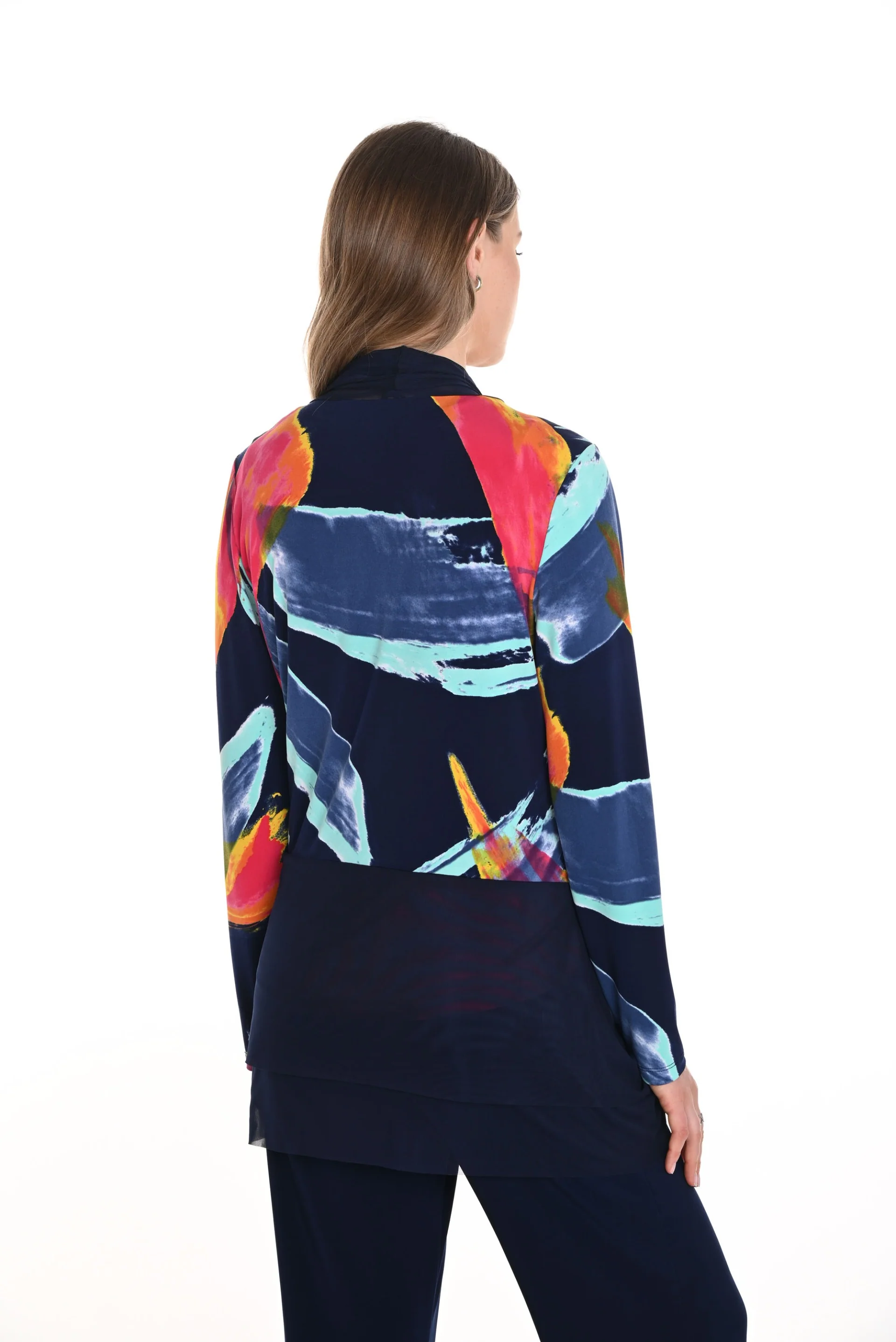 Frank Lyman Navy/Pink Abstract Print Throw Over Style 256387 - Image 2