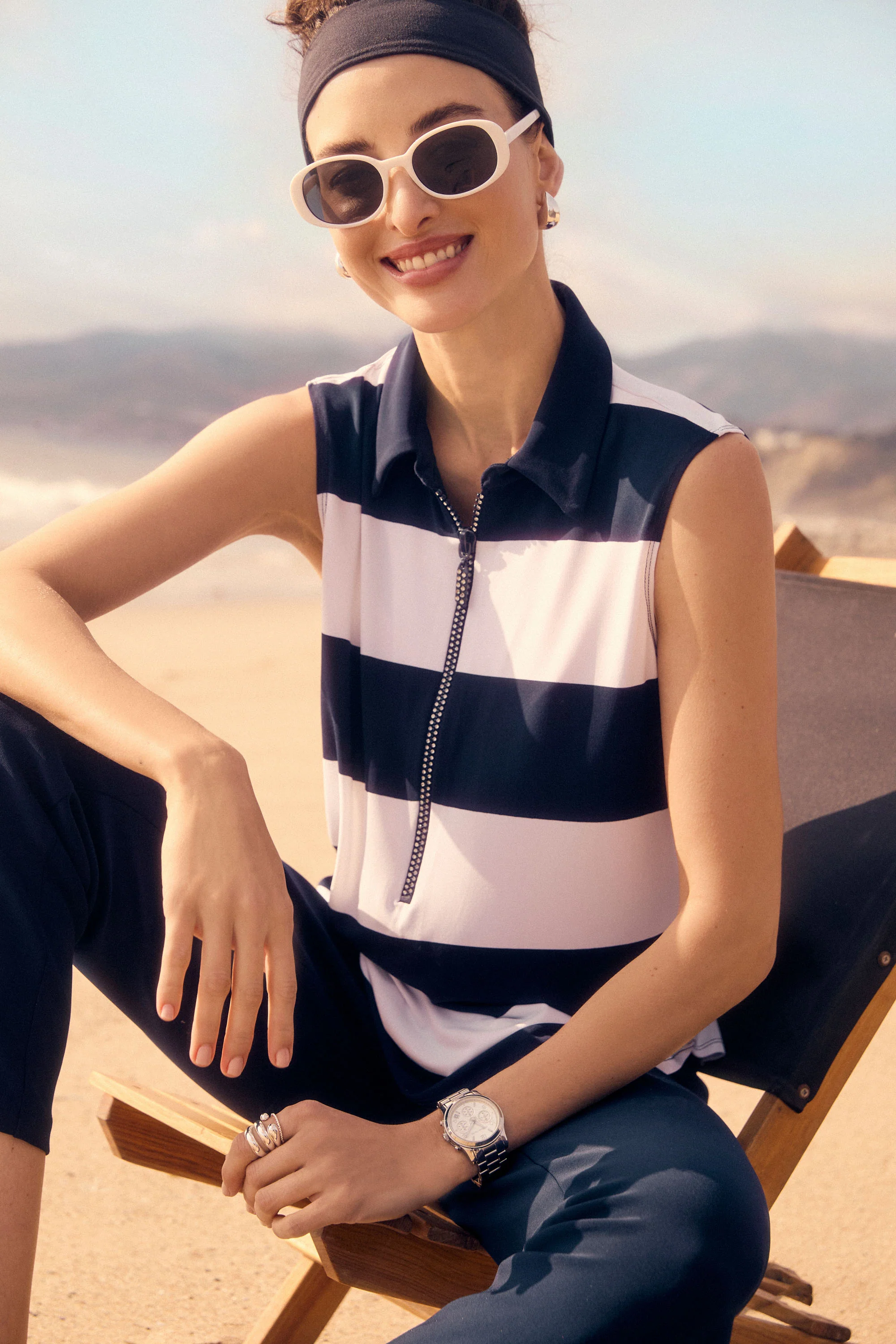 Frank Lyman Navy/White Striped Sleeveless Top Style 251189