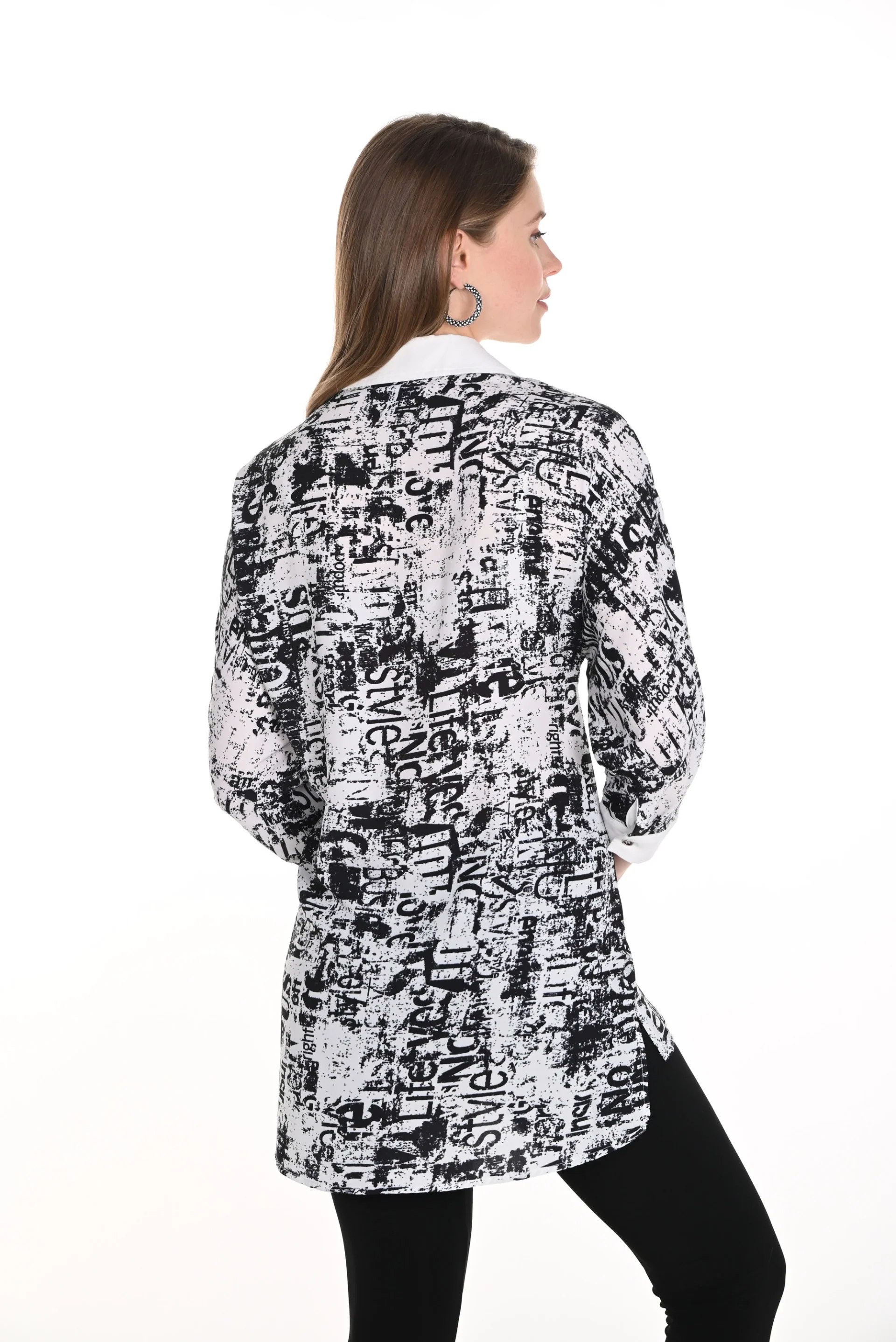 Frank Lyman Off-White Black Button-Down Abstract Print Blouse 256706U - Image 4