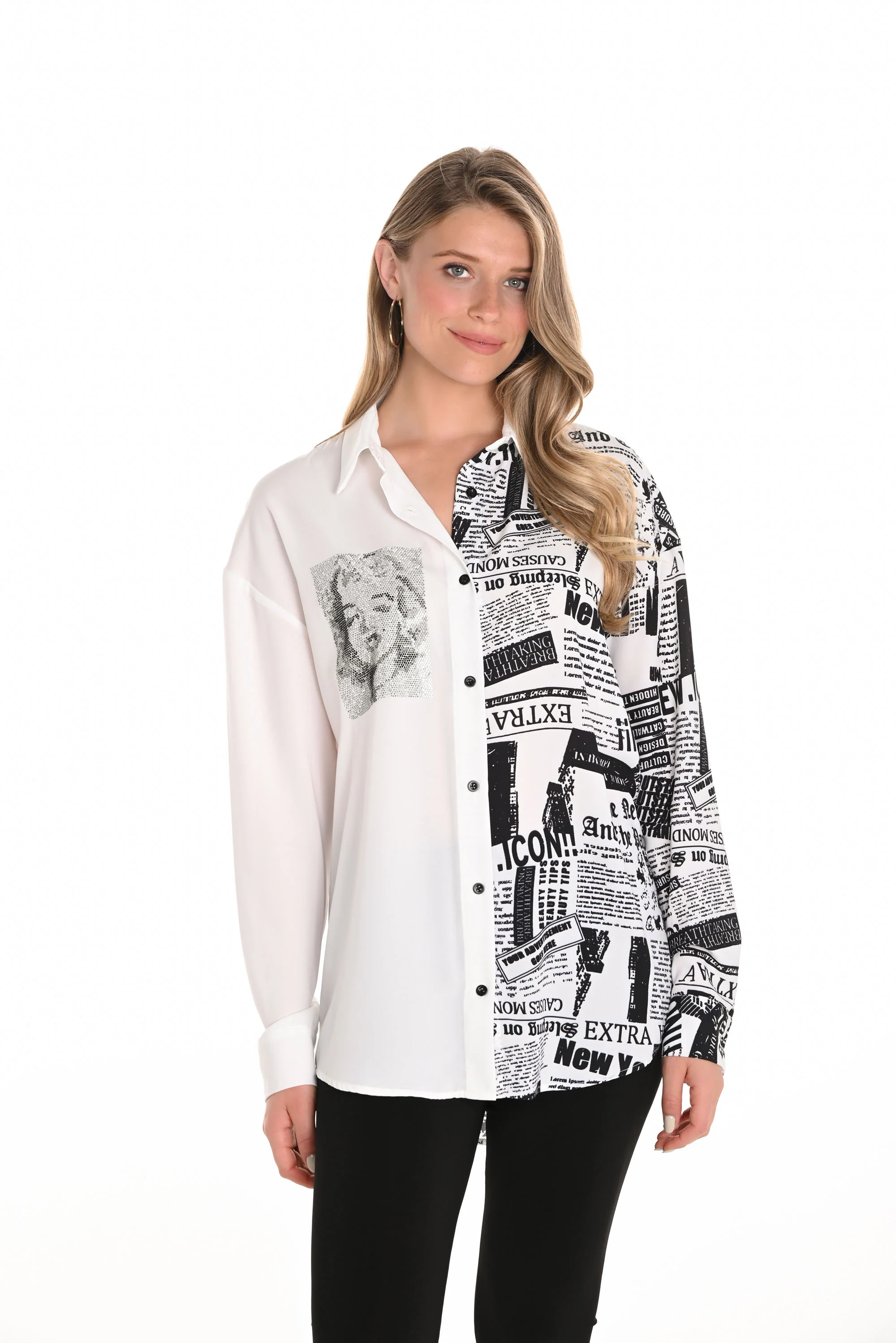 Frank Lyman Off-White/Black Graphic Print Blouse Style 251529 - Image 3