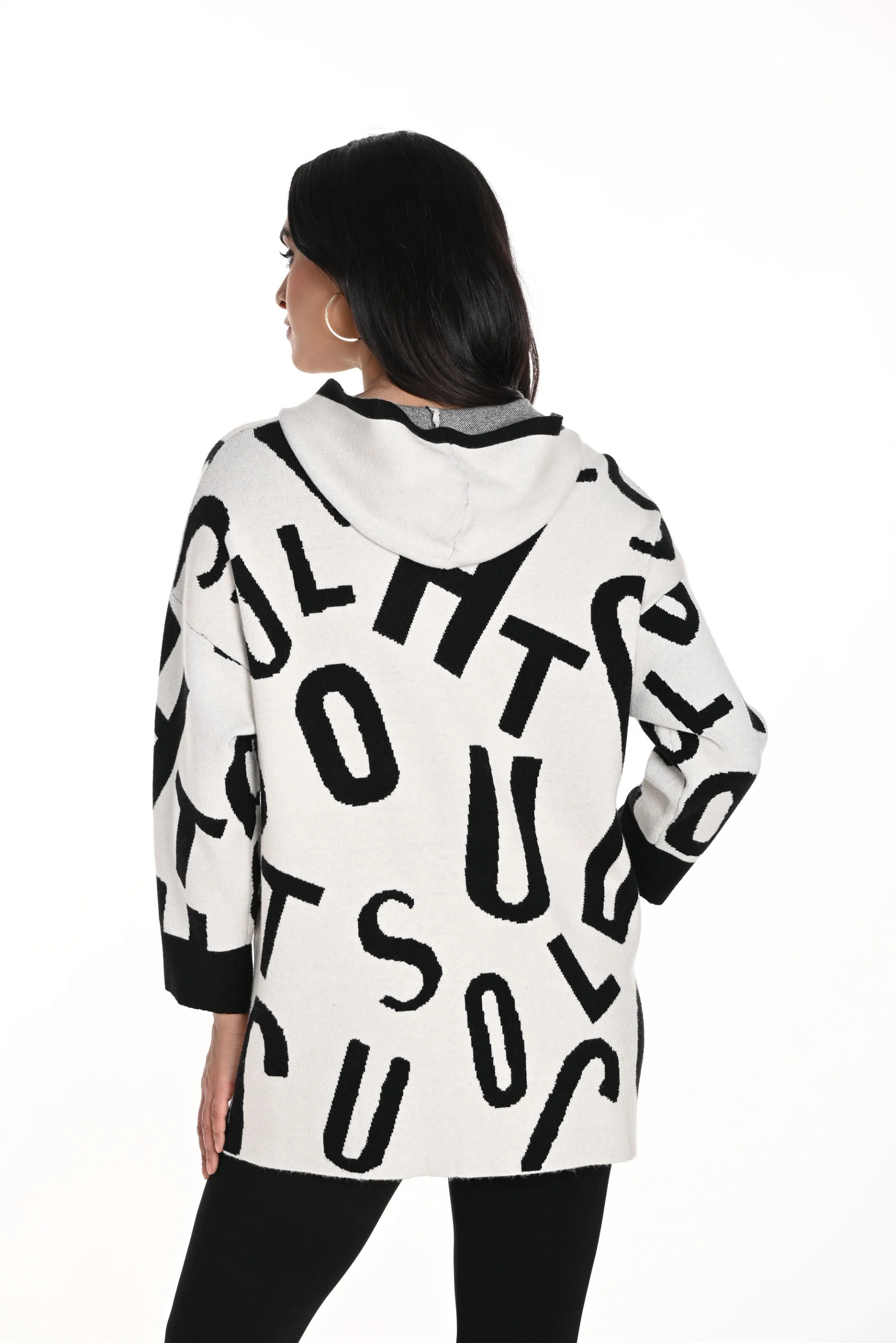 Frank Lyman Off-White/Black Sweater Top with a Hoodie Style 243505U - Image 4