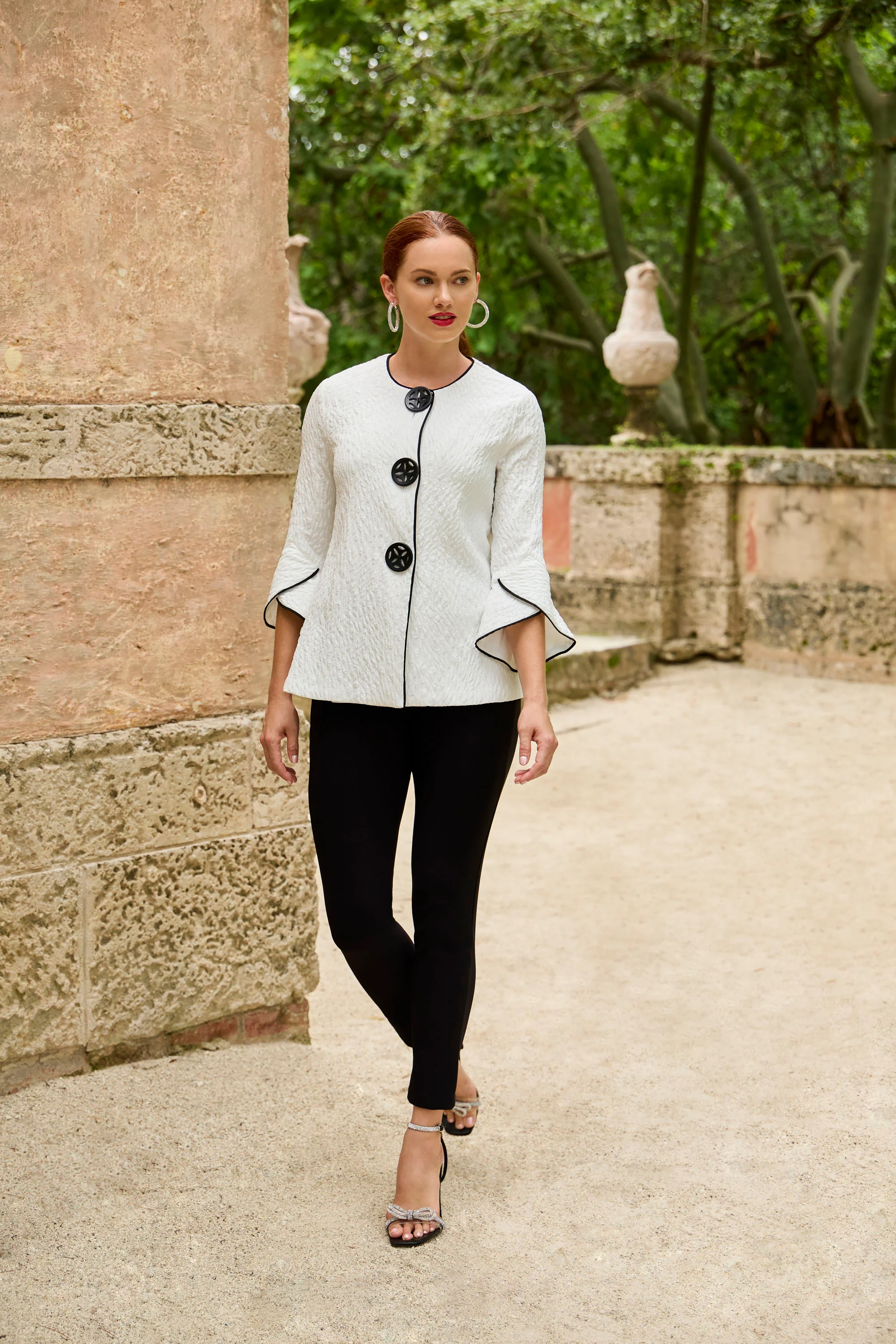 Frank Lyman Off-White/Black Textured Jacket With Buttons Style 258116 - Image 3