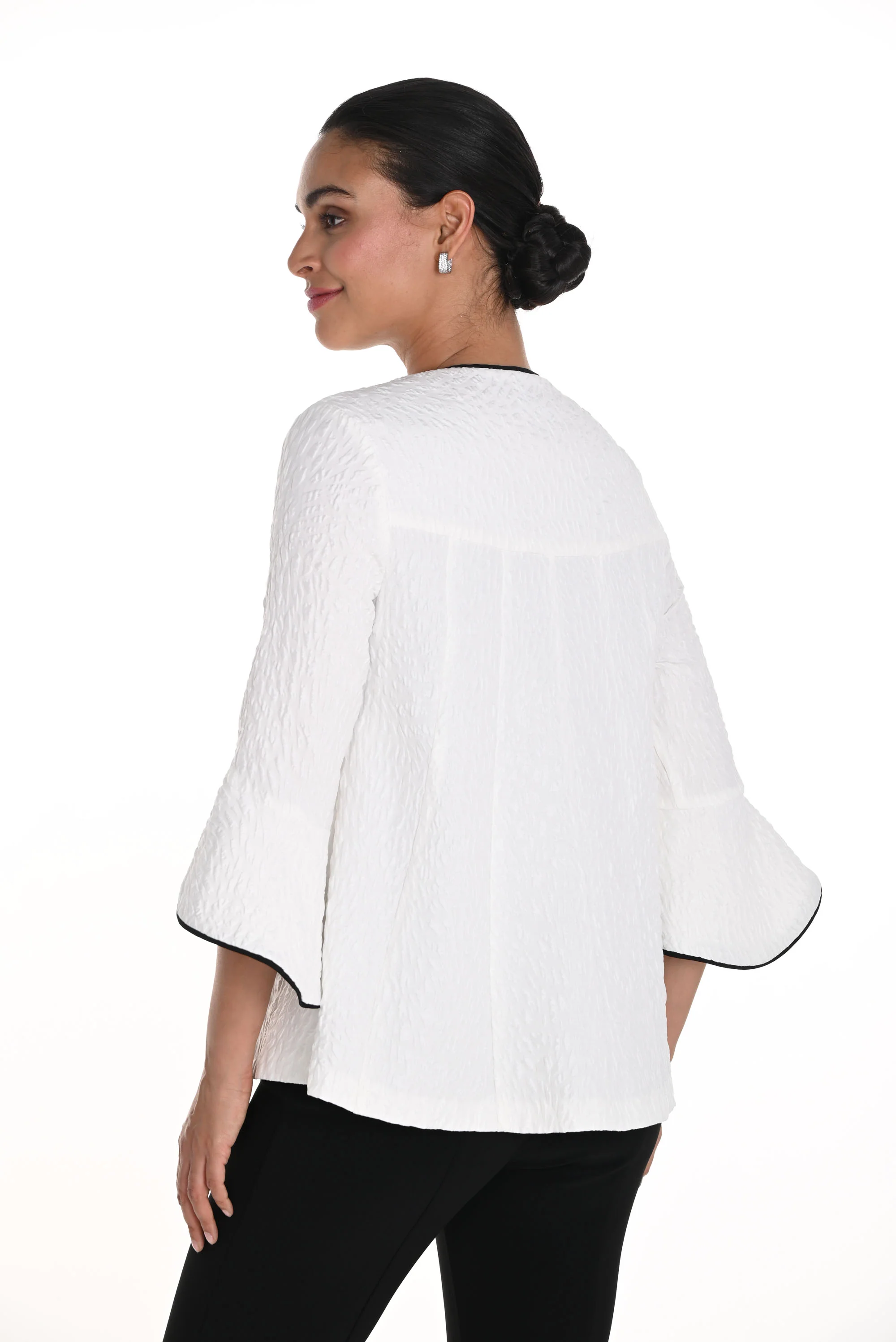 Frank Lyman Off-White/Black Textured Jacket With Buttons Style 258116 - Image 5