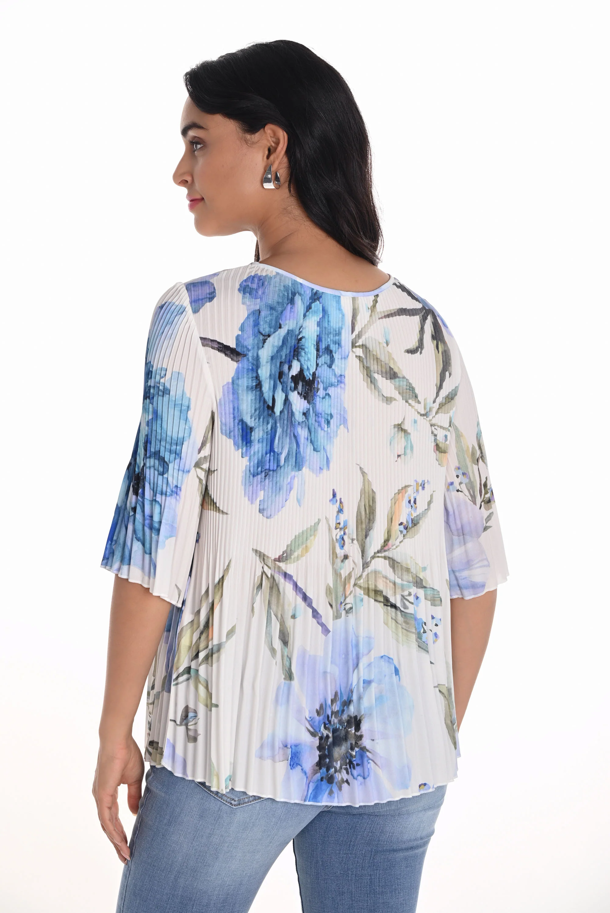 Frank Lyman Off-White/Blue Pleated Top with Floral Print Style 251603 - Image 2