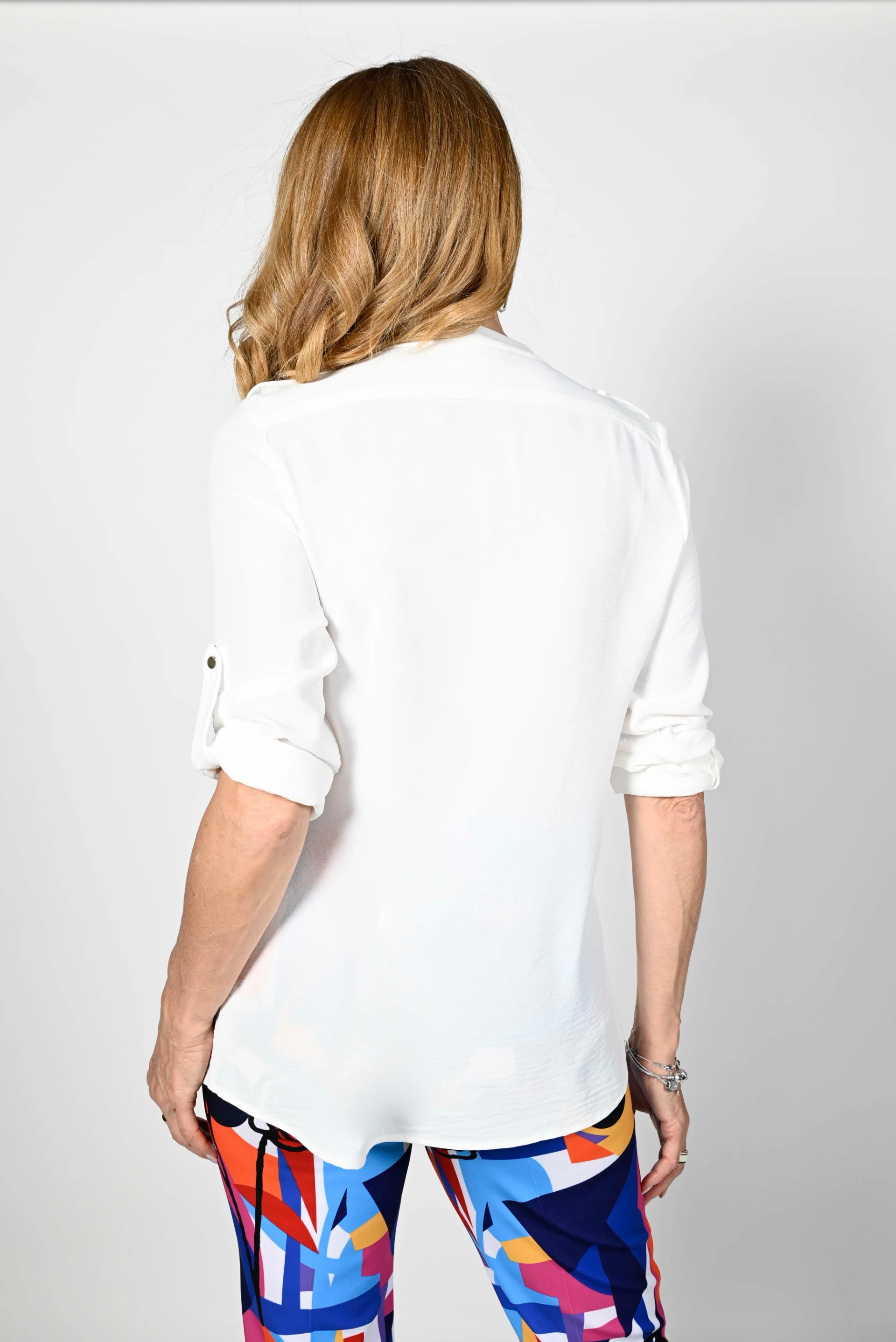 Frank Lyman Off-White Roll-Up Sleeve Top Style 236691U - Image 2