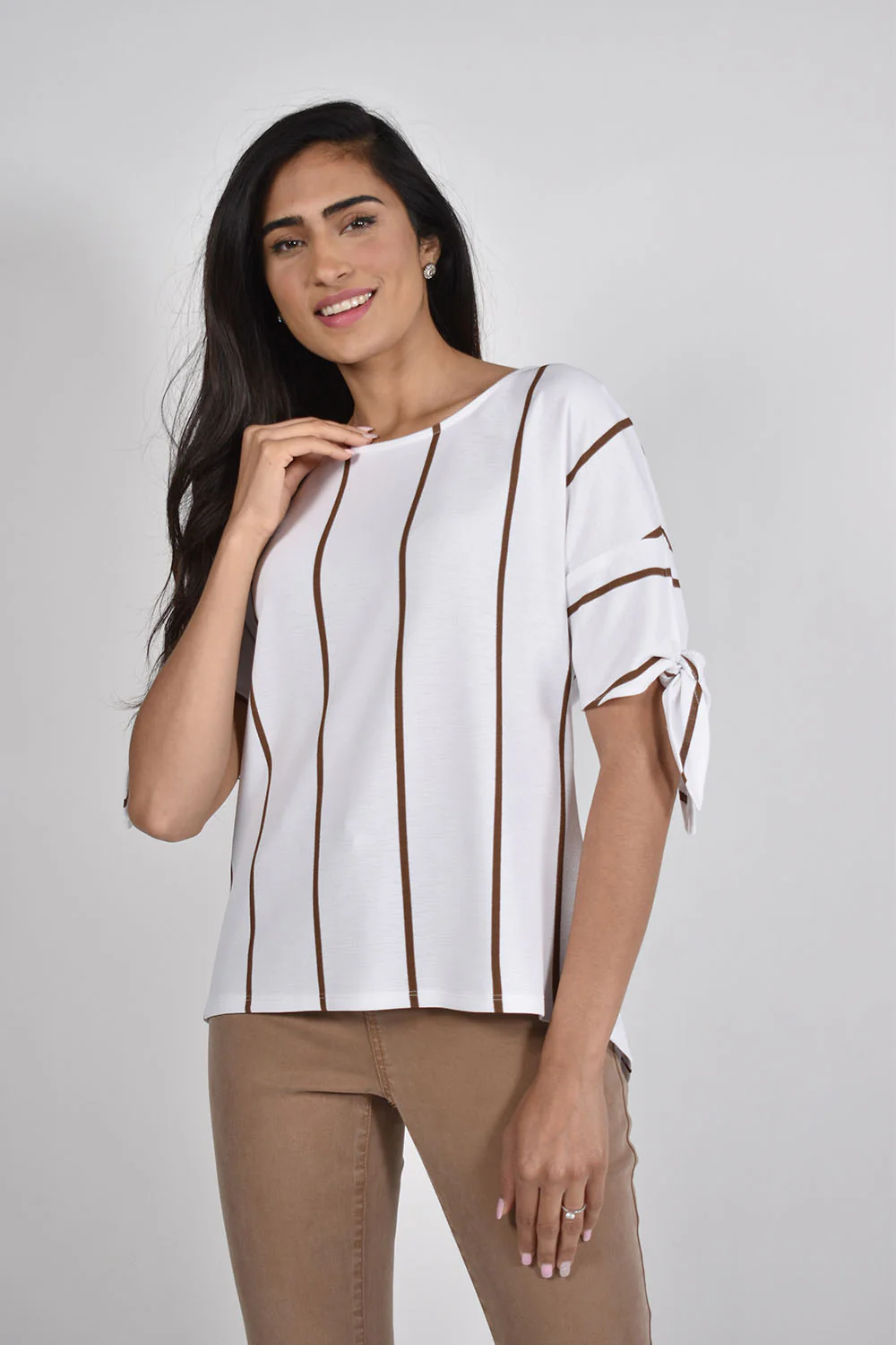 Frank Lyman Off-White Top with Brown Stripes Style 226440
