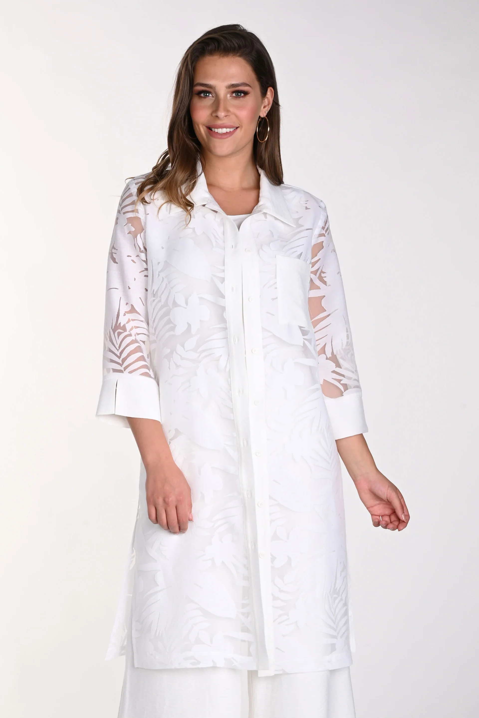 Frank Lyman Off-White Tropical Print Tunic Style 241189 - Image 2