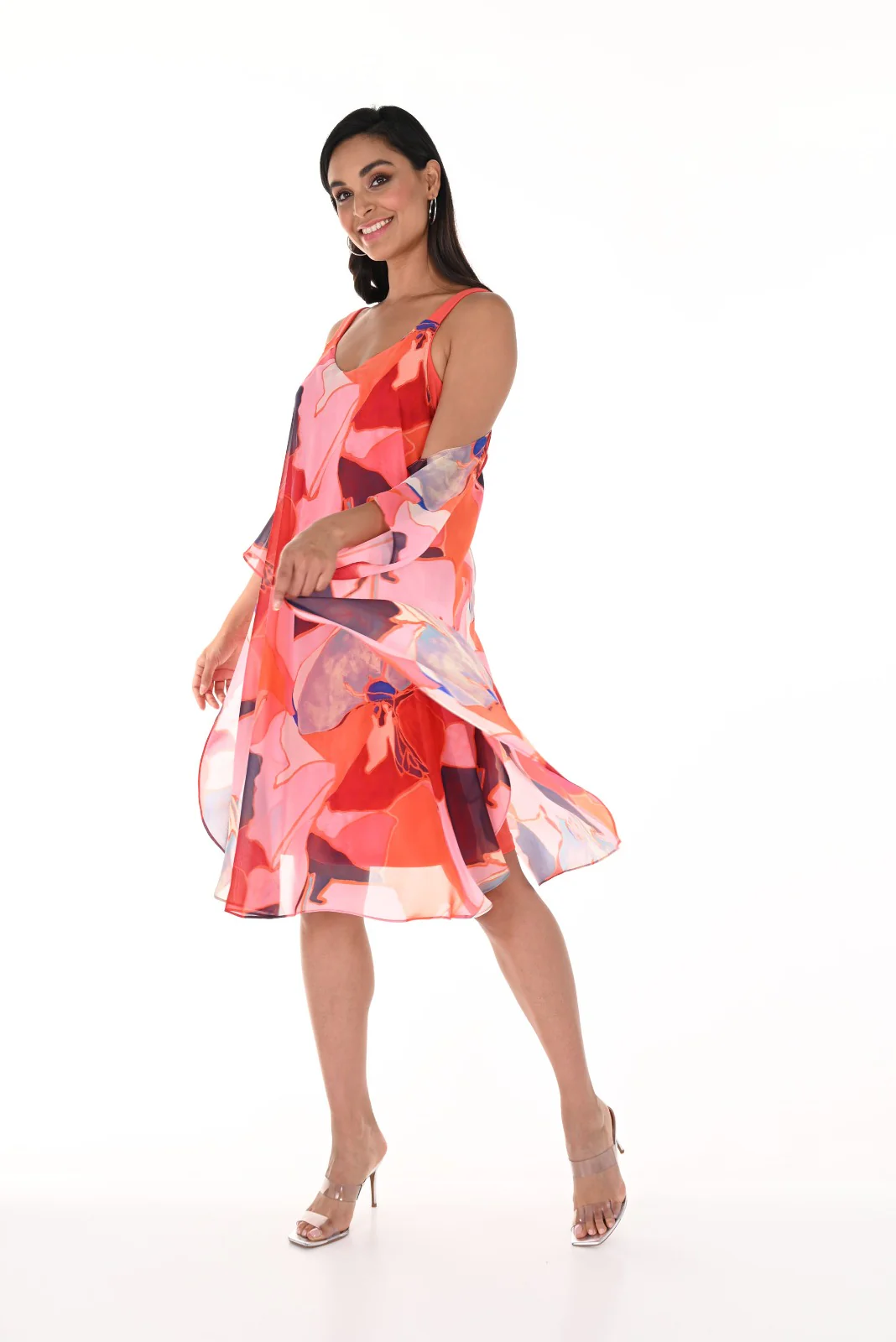 Frank Lyman Orange/Multi Sleeveless Chiffon Cape Dress Style 246142 - Image 4