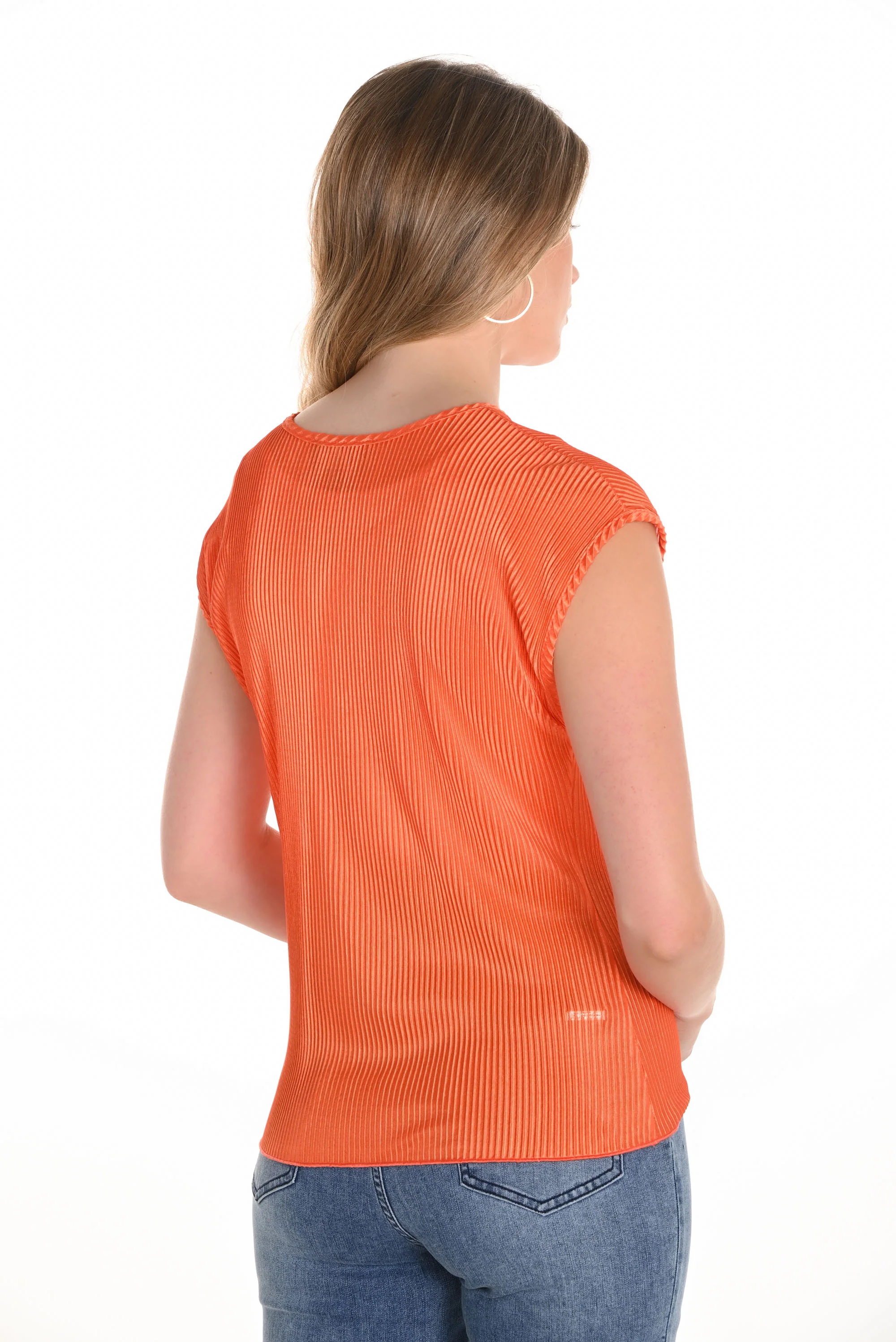 Frank Lyman Orange Ribbed Crew Neck Top Style 251123 - Image 2