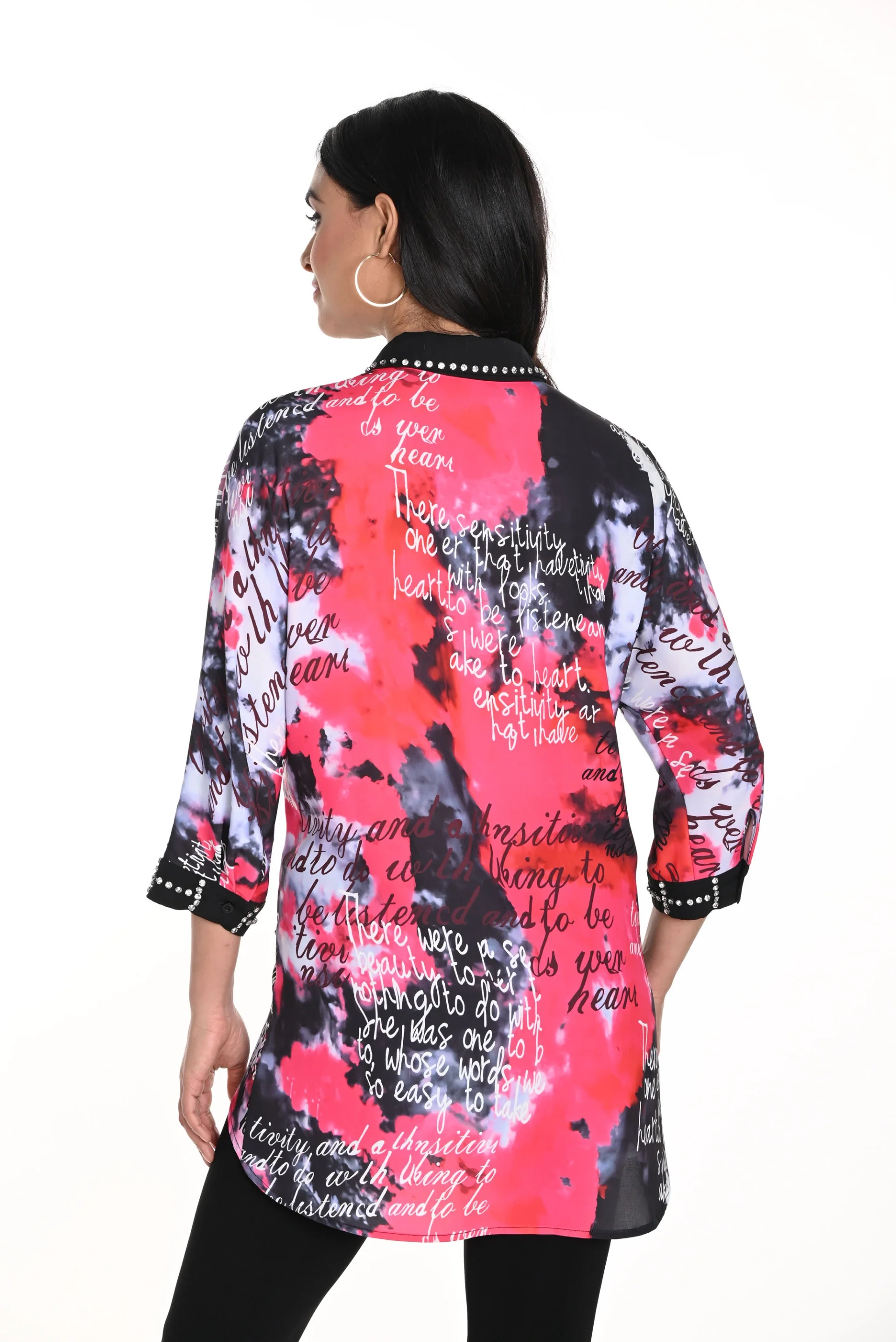 Frank Lyman Pink/Black Ombré Text Print Blouse Style 243524U - Image 2