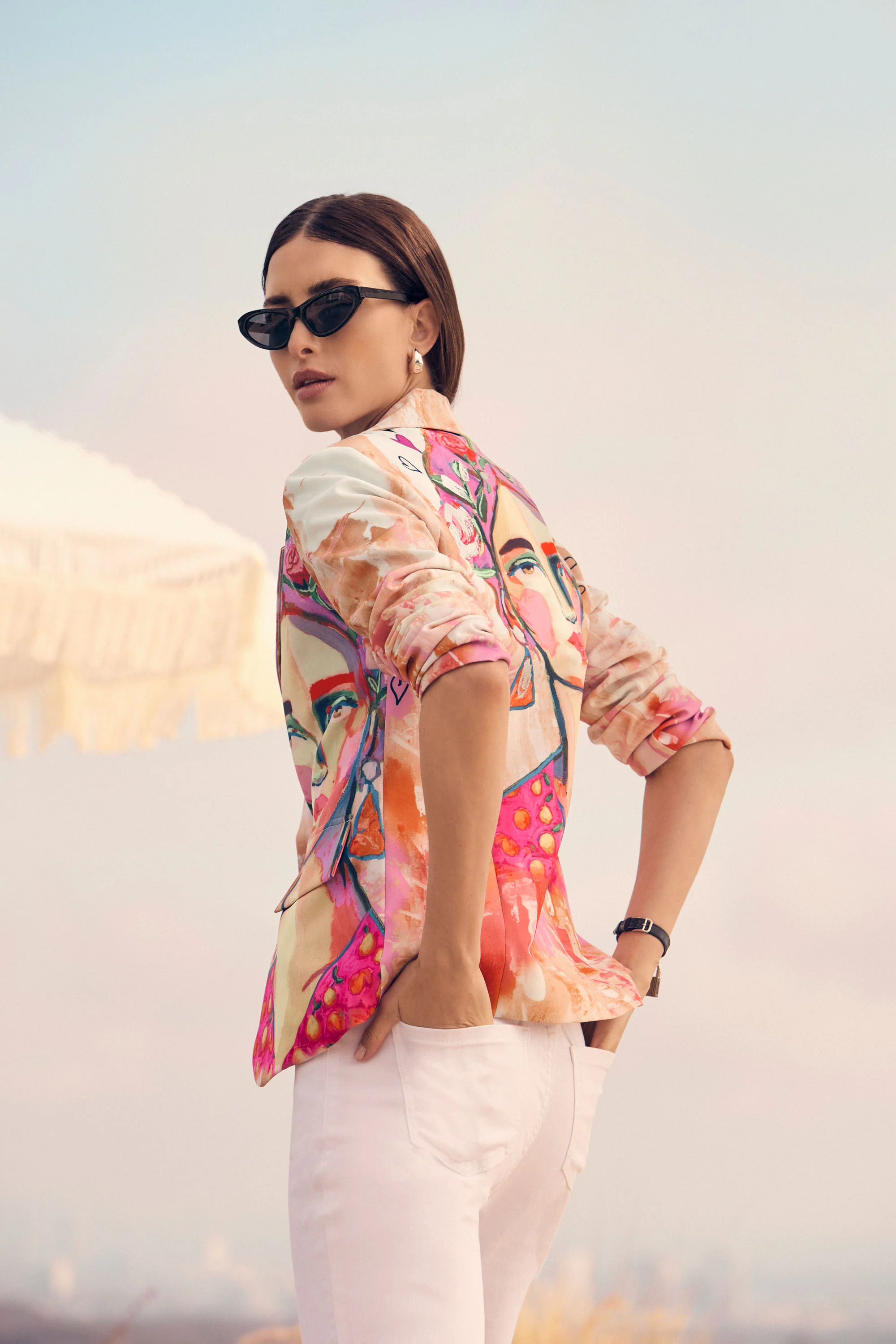 Frank Lyman Pink/Orange Button Closure Abstract Blazer Style 251565 - Image 2
