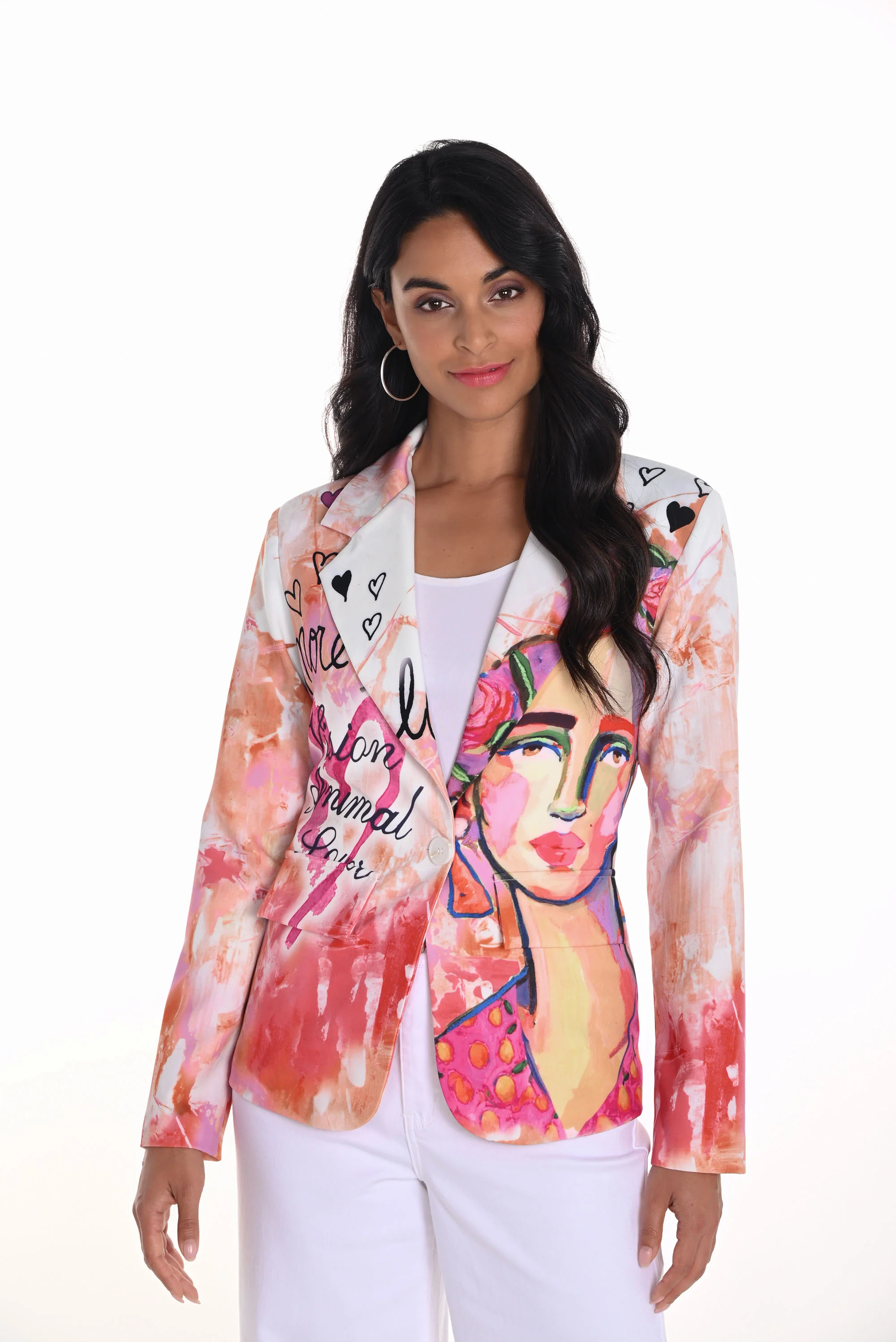 Frank Lyman Pink/Orange Button Closure Abstract Blazer Style 251565 - Image 3