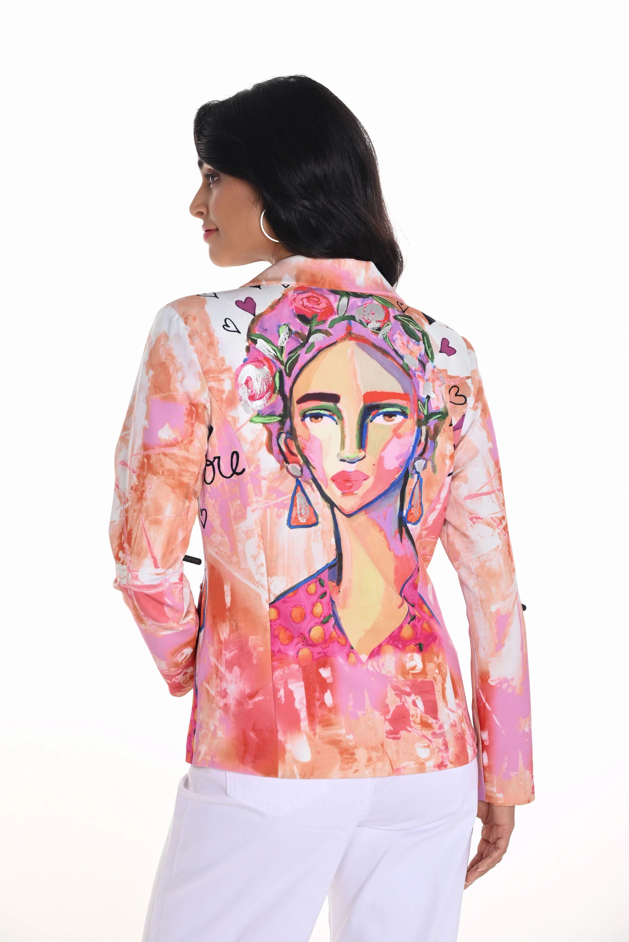 Frank Lyman Pink/Orange Button Closure Abstract Blazer Style 251565 - Image 4
