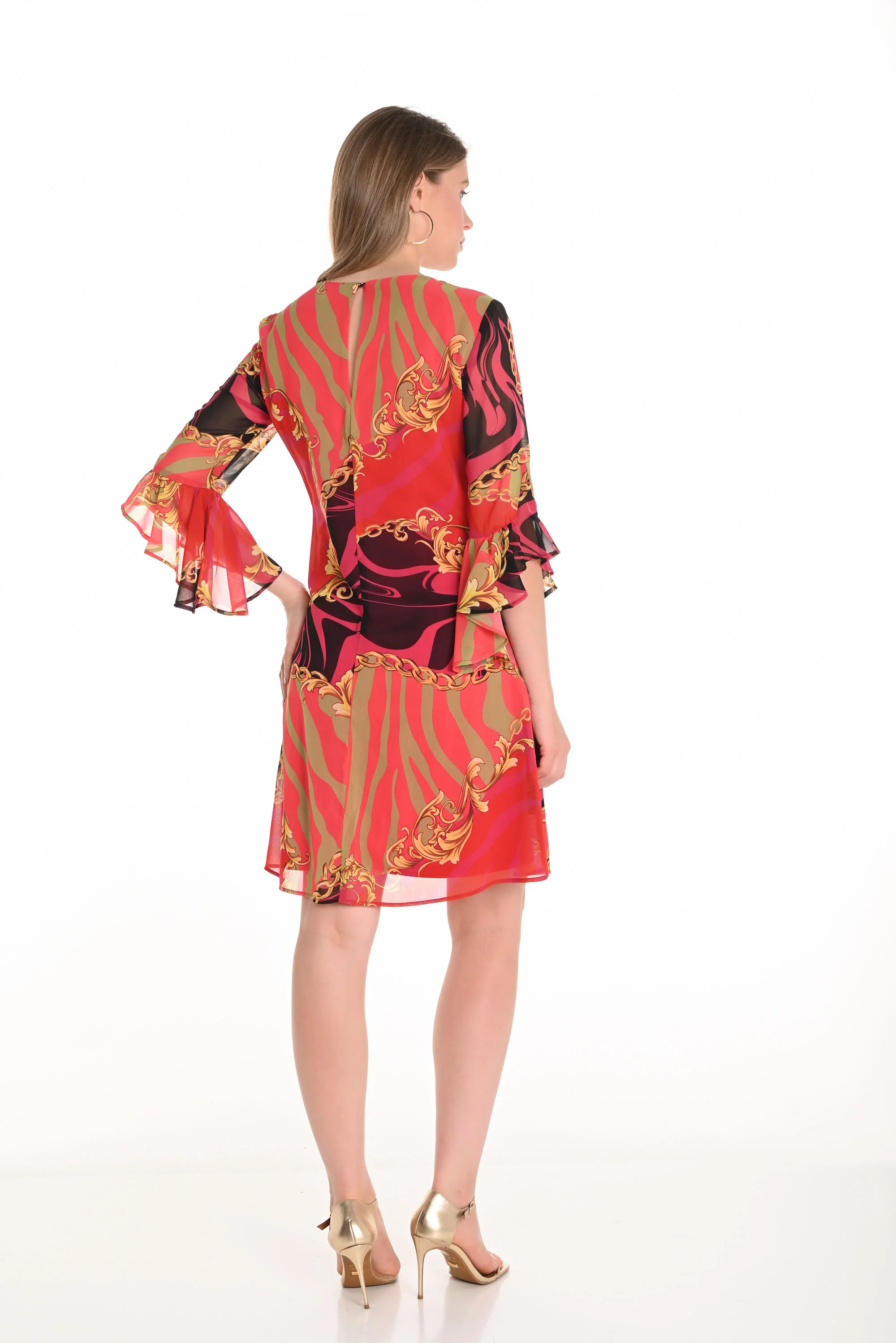 Frank Lyman Pink/Red Bell Sleeve A-Line Mini Dress Style 251217 - Image 3