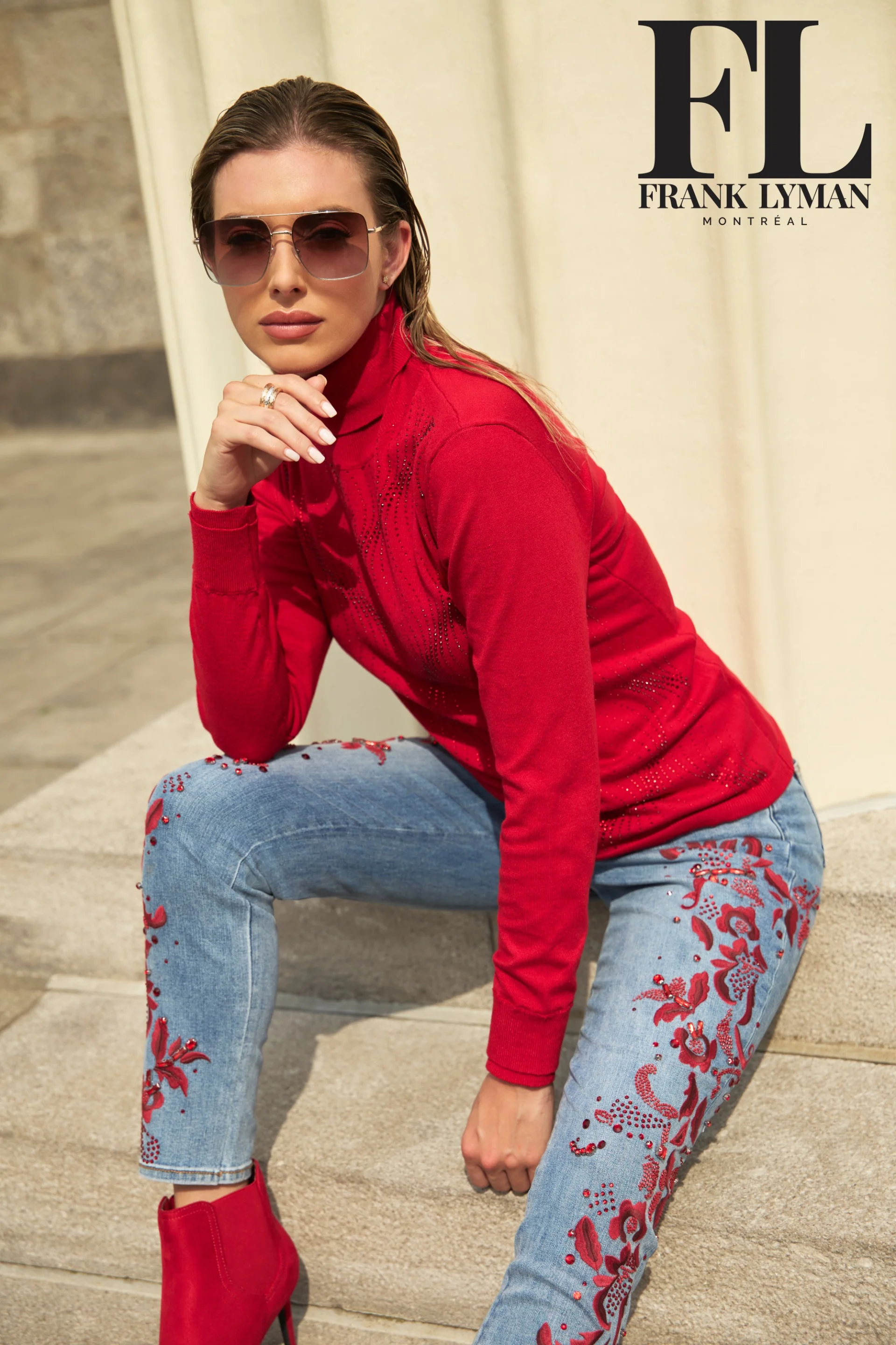 Frank Lyman Red High Neck Abstract Sweater Top Style 244653U - Image 3